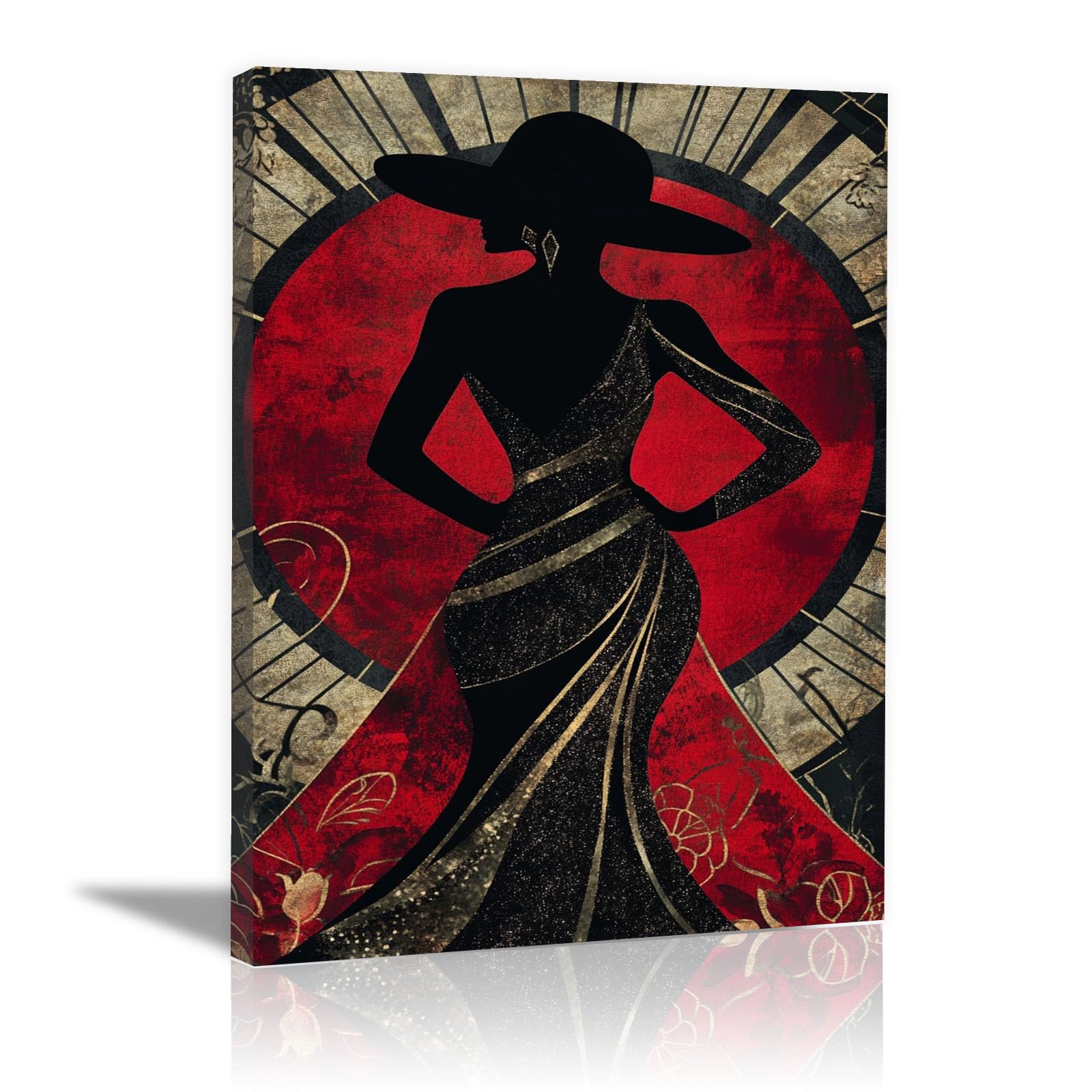 TERUEA Funny Bathroom Wall Decor Poster Art Deco Woman Silhouette Canvas Prints Wall Art Pictures Artwork for Bedroom Home Decor(Red)-60x90cm Framed