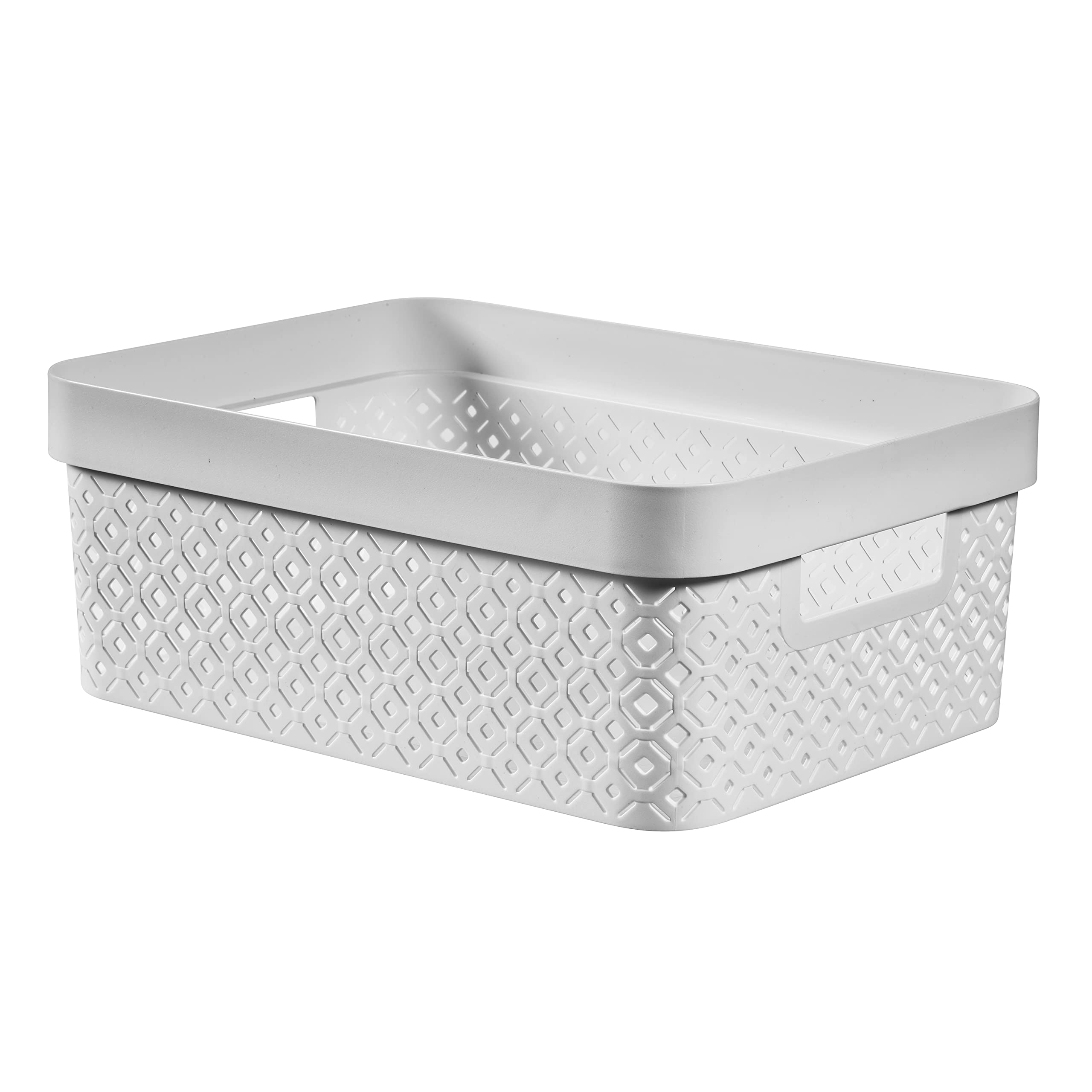 CURVER Terrazzo Lot De 4 Grands Paniers De Rangement Rectangulaires Effet Géométrique Pour Cuisine, Salon, Salle De Bain, Chambre à Coucher, Utilitaire, 17 L, Blanc