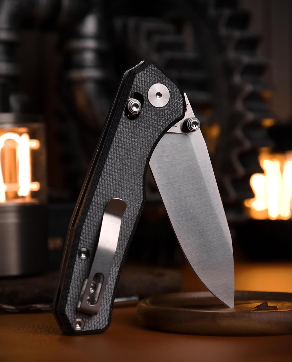 CMB Explorer EDC Folding Knife 14C28N Steel Blade Micarta Handle Crossbar Lock Pocket Clip Camping Hiking Outdoor Everyday Carry Knife for Men CMB-18 (CMB-18C)