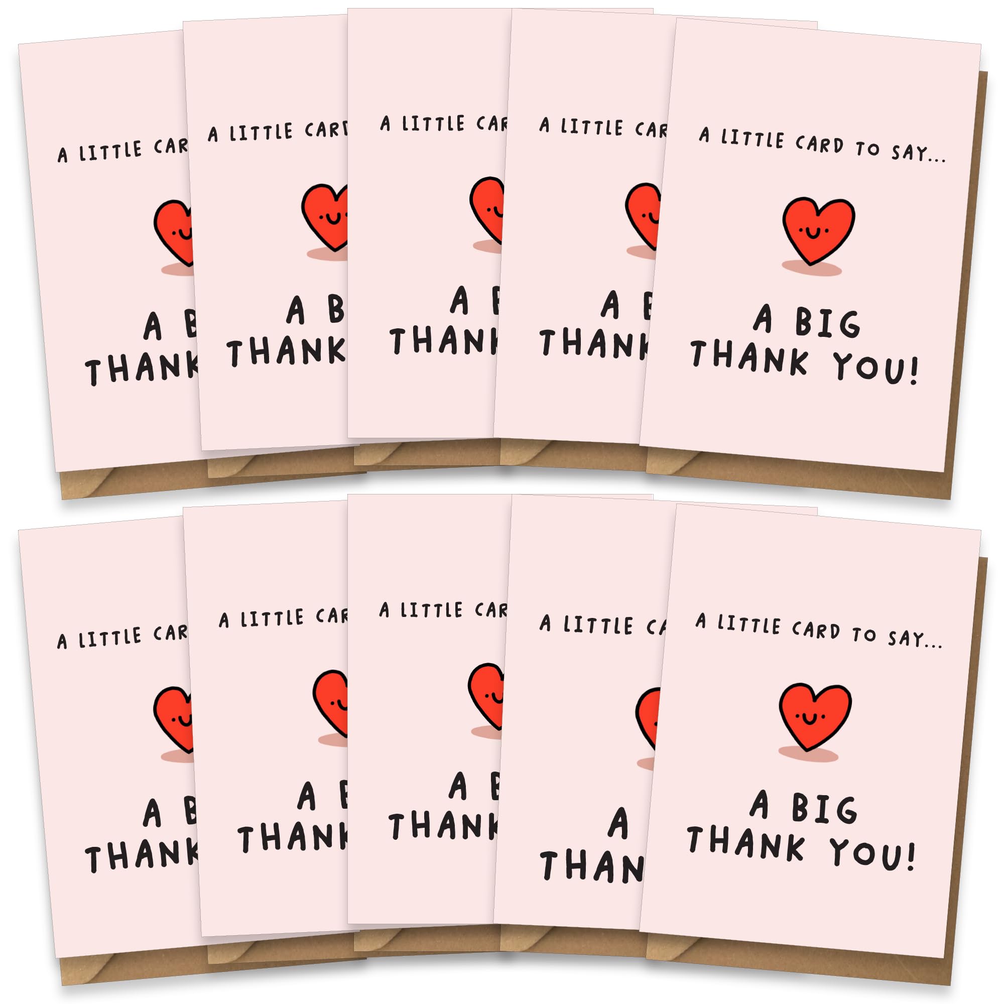 Cute Big Thank You Multipack Card Set - Pack of 10 - Colourful Smiling Heart Design for Friends and Family - Luxury Multi-pack of Ten Cards, Blank Inside with Premium Envelopes