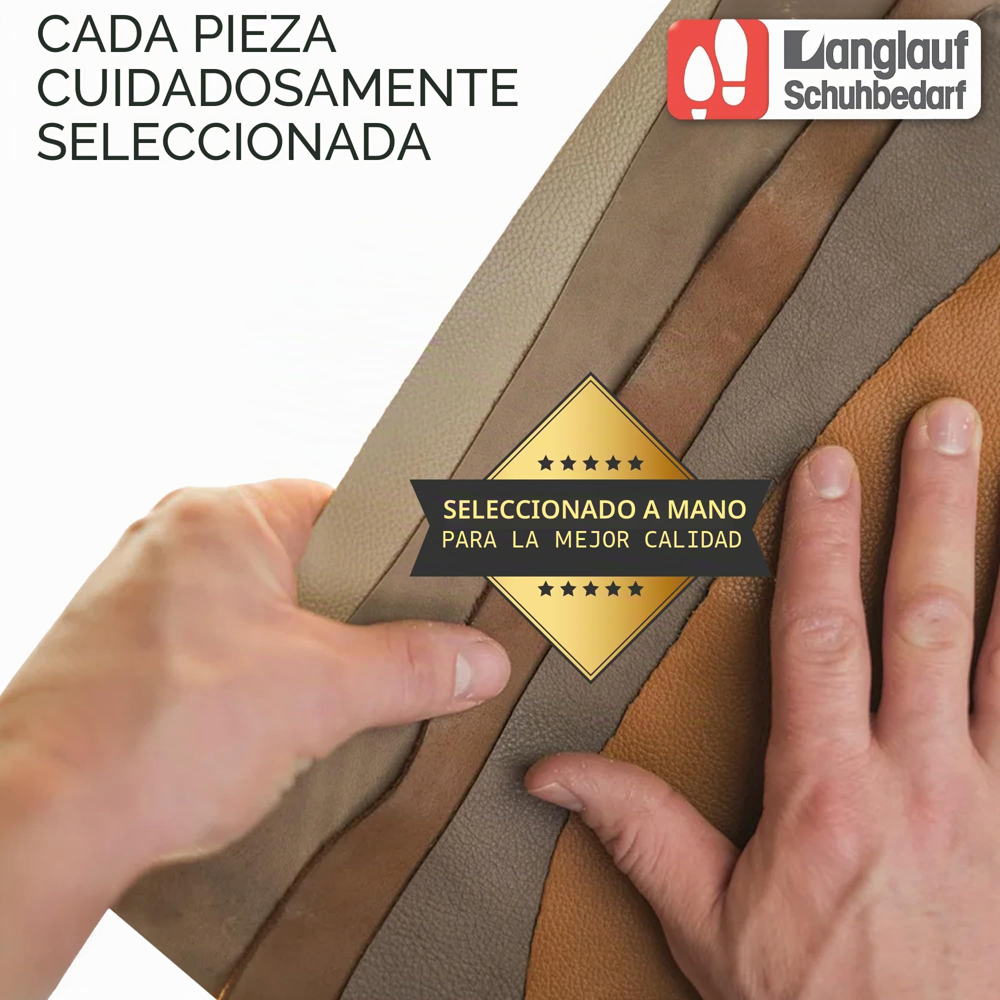 Langlauf Schuhbedarf ® - Retales de piel extragrandes (1 kg), color marrón. Todas las piezas son de un Tamaño mínimo DIN A3, incluye instrucciones para patucos (idioma español no garantizado)