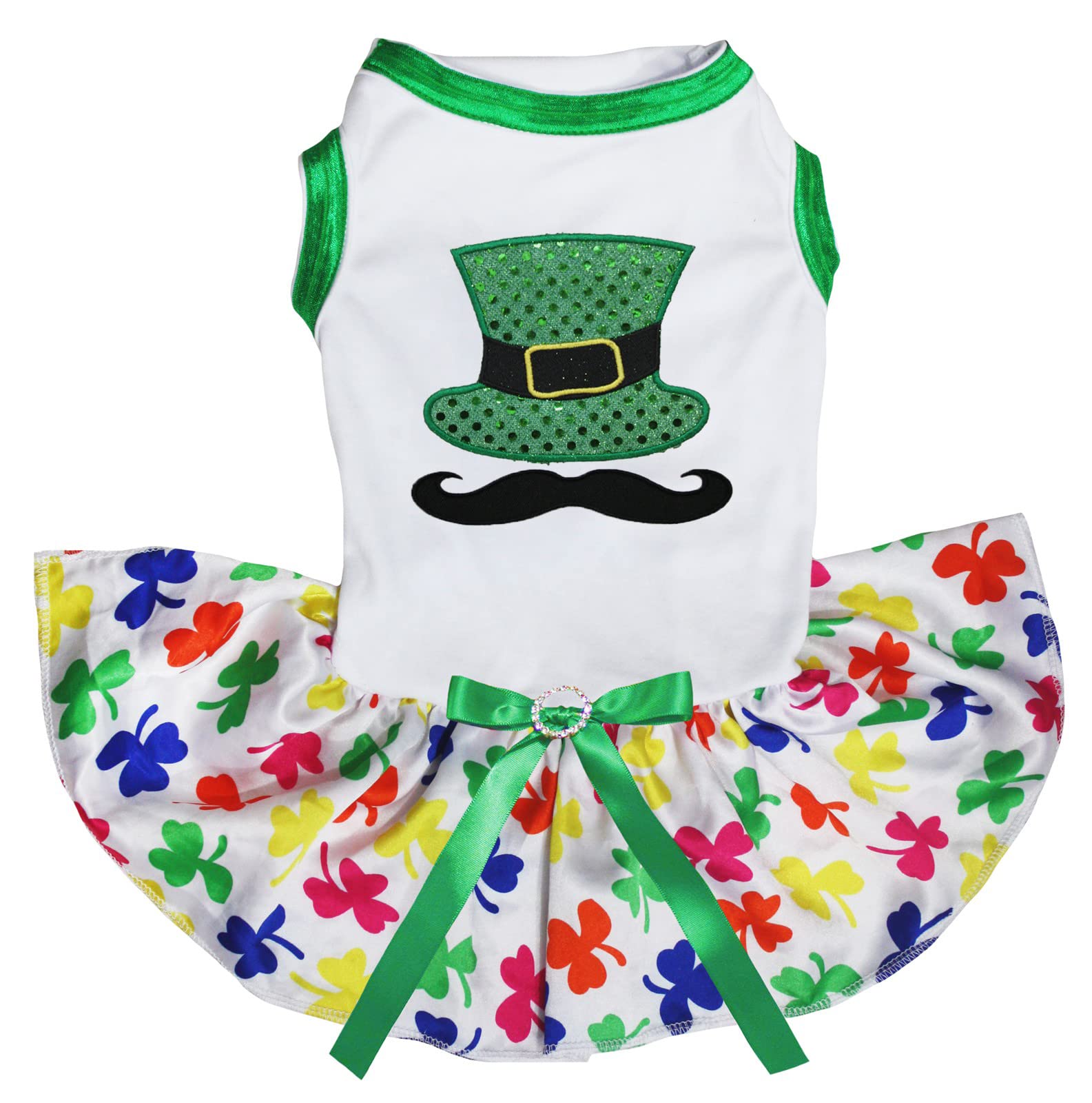 Robe trèfle pour chien avec chapeau et moustache verte taille L