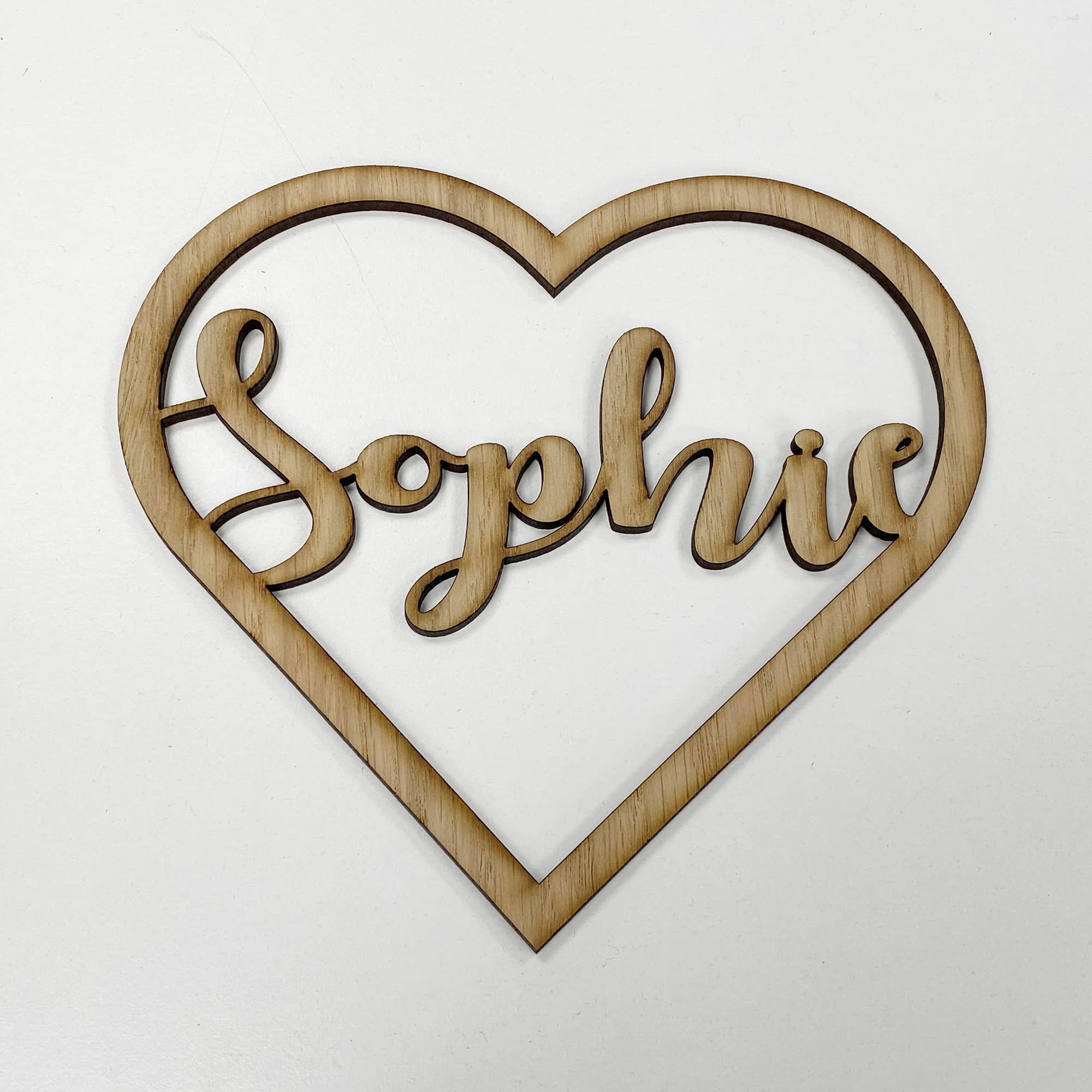 Personalised Any Name Text Wooden Colour Hoop Acrylic Mirror Floral Wedding Wreath Hanging Door Sign Wall Decoration Plaque Heart (Oak Veneer, 60)