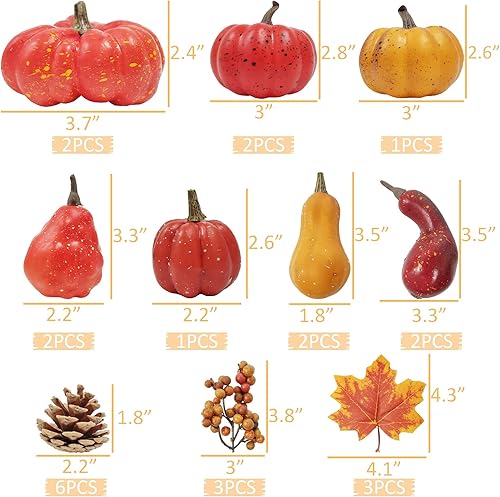 Miniatura 5 de Ogrmar Juego de 24 calabazas artificiales de Acción de Gracias para Halloween, cosecha de otoño, decoración del hogar, incluye 3 hojas de arce