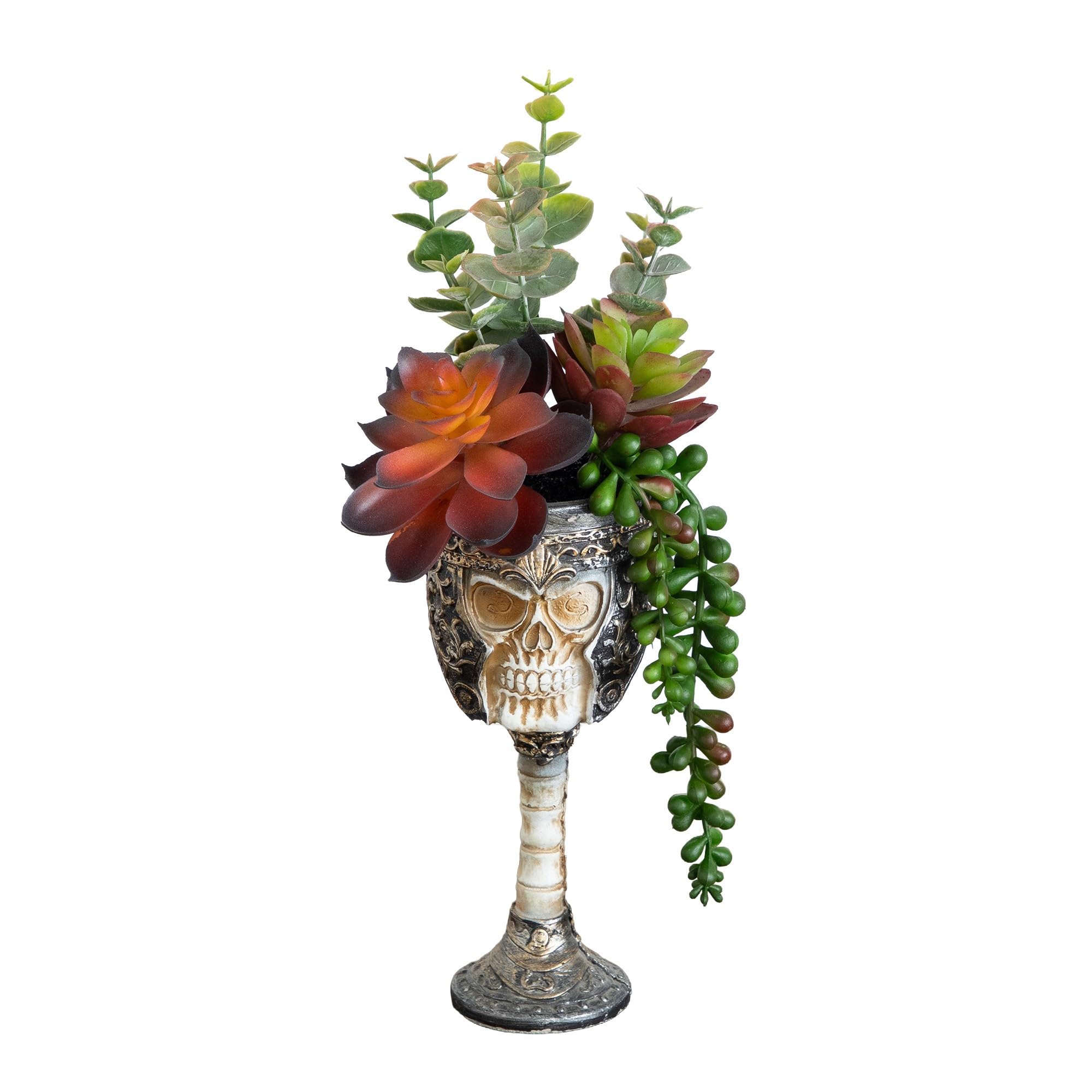 Nearly Natural 11in. Artificial Halloween Succulent Garden in Skull