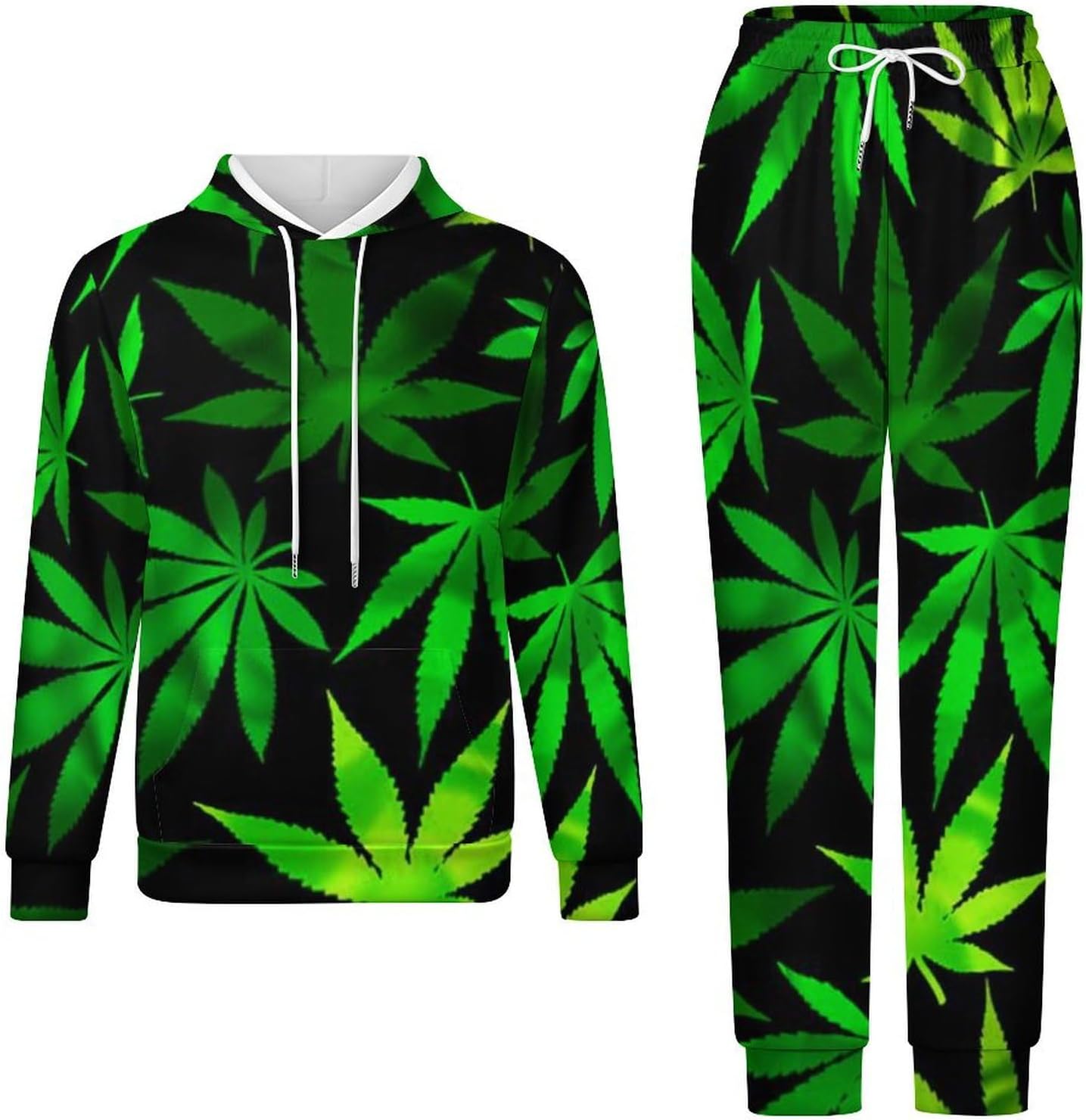 Weed Leaf Men‘s Track Suits Casual Sets 2 Piece Outfits Sweatsuit for Women Hooded Sweatshirt and Pants