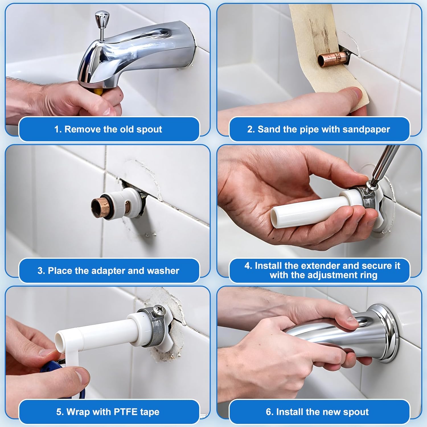 EEEKit Shower Knobs 3 Piece and Bath Tub Spout, Shower Knob Replacement Set with Four in One Tub Adapter Kit, Bathtub Spout Replacement for 1/2'', 3/4'' IPS Inside Thread