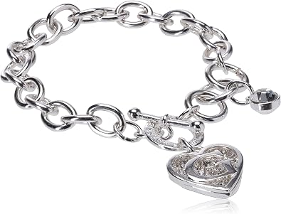 Guess Bracelet à chaîne à bascule avec logo en forme de cœur, chaîne
