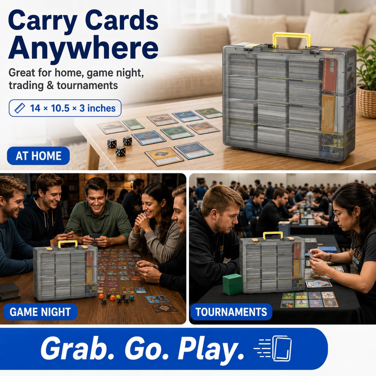 Xuerdon Scatola portaoggetti per carte da gioco, 2300 + organizer per carte da gioco, compatibile con PM TCG/per Yugioh/per CAH/per Fase 10/per Topps Football Baseball carte sportive (solo caso) - grigio
