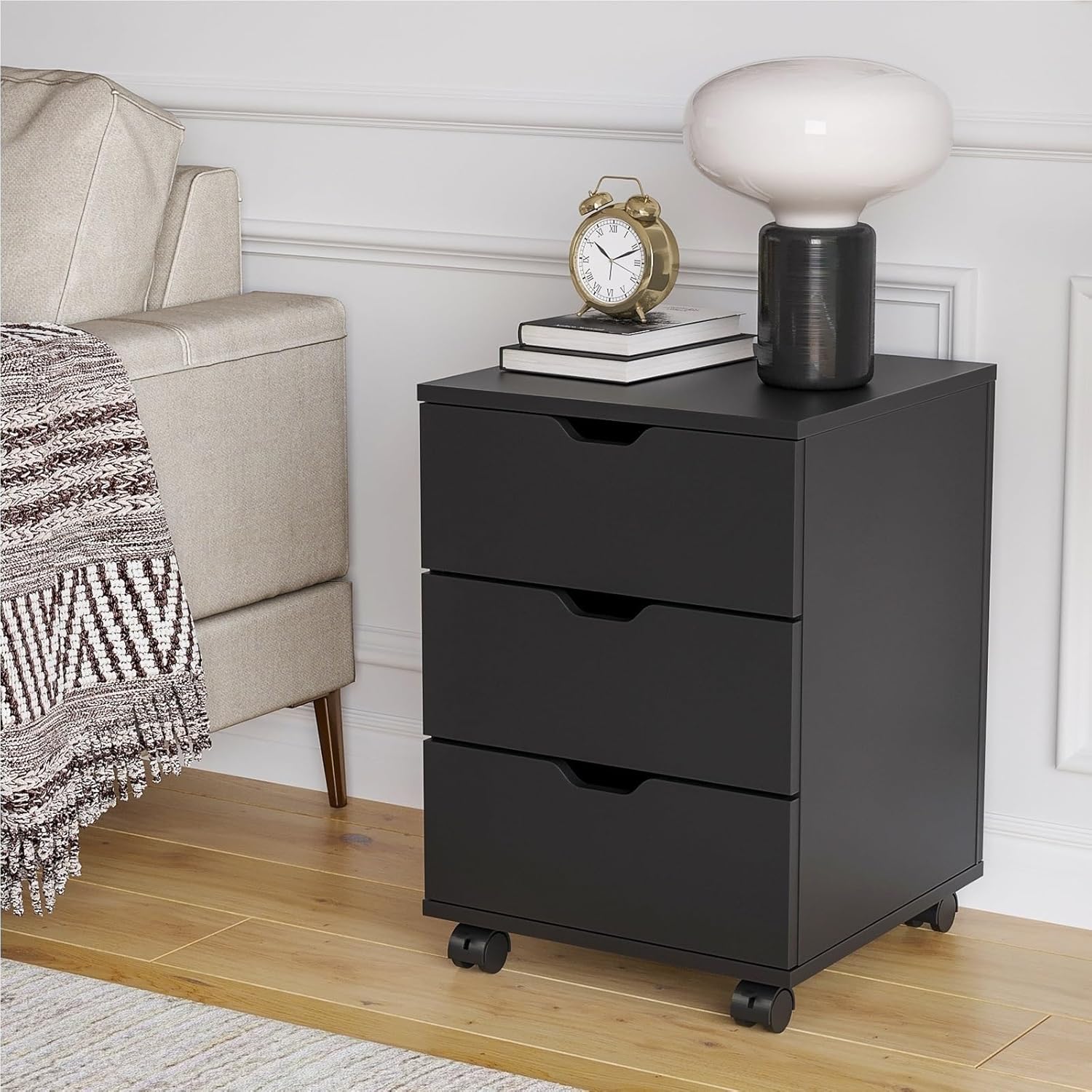 Versatile 3 Drawer File Cabinet Under Desk Makeup Vanity Rolling Filing Cabinet Mobile Pedestal Storage Home Office Drawer Organizer Black Fully Assembled
