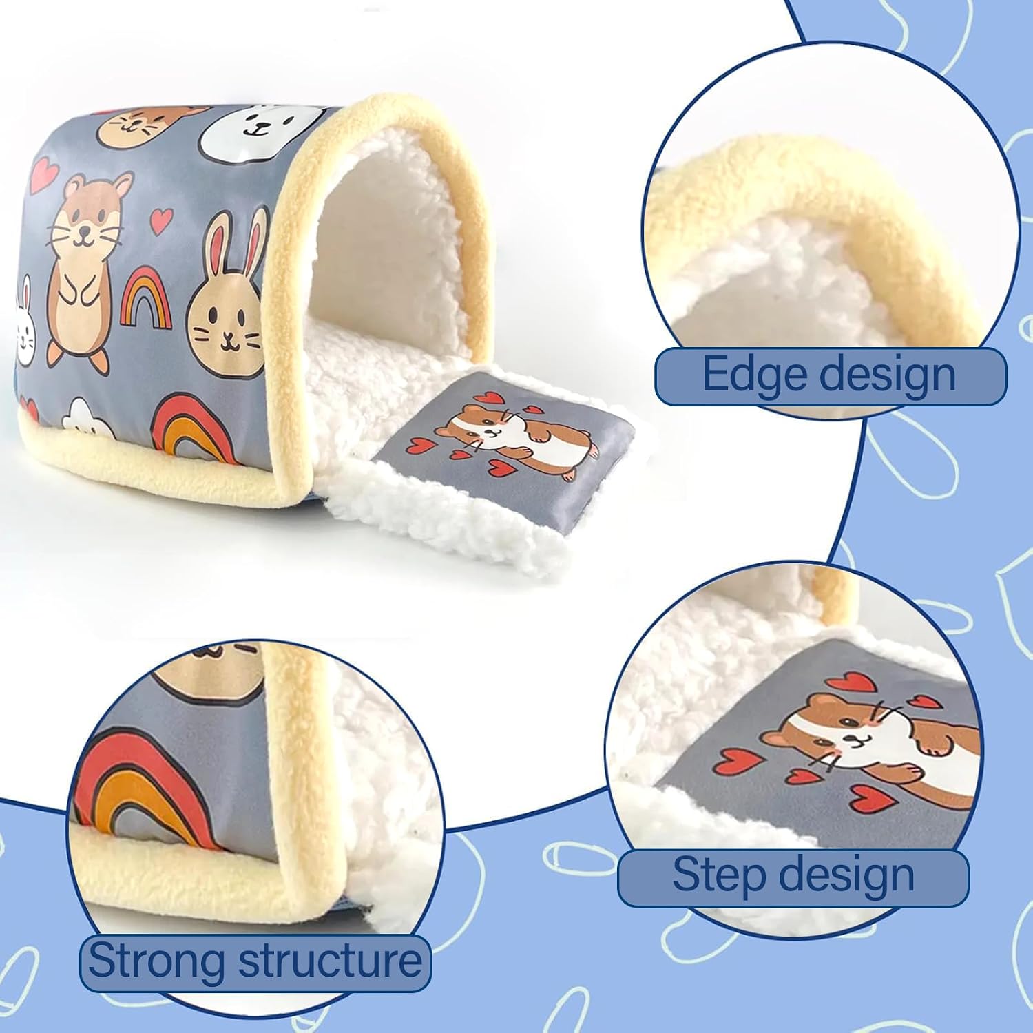 Guinea Pig Hideout for Hamster & Guinea Pig Cage Accessories - Washable Fleece Hideout/House with Step Pad, for Rabbit/Chinchilla/Ferret (L) image 2