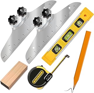 Stair Tread Template Tool, Stair Tread Jig Set, Stair Measuring Tool - Stair Jig with Level & Tape Measure, Suitable for Stairs, Risers and Partitions