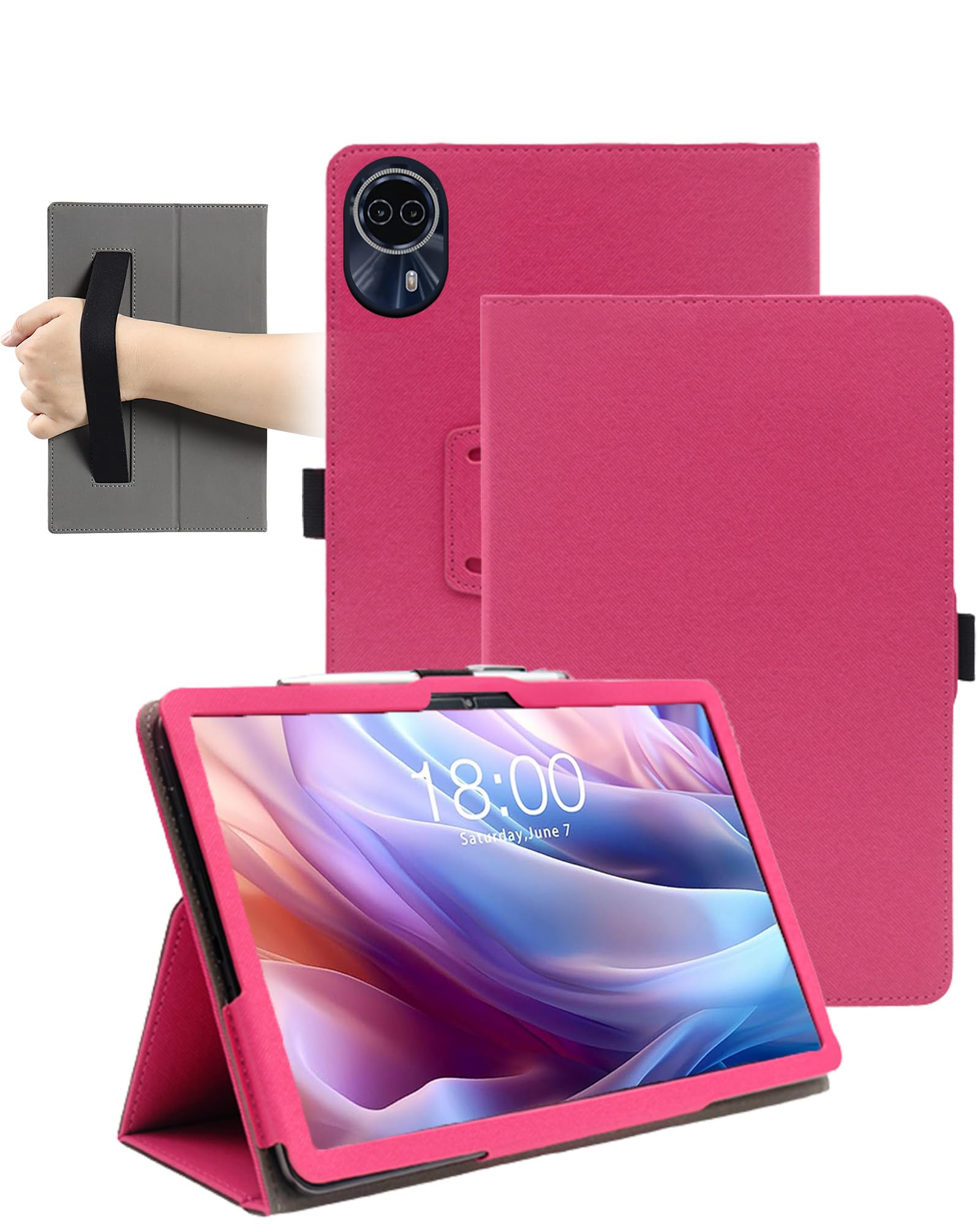 Magnetische Hülle für TECLAST T65 MAX 13-Zoll-Tablet,daunke Stoßfest mit Stift-Slot, wasserdicht, Anti-Kratzer, Multi-Winkel-Ständer, mit Handschlaufe, schlank langlebig, Rosa