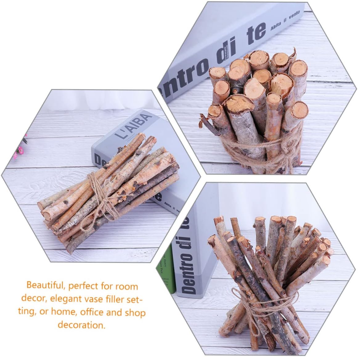 40pcs Natural Birch Wood Logs for DIY Floral Arrangements Decorative Dried Twigs String for Christmas Tree Decoration