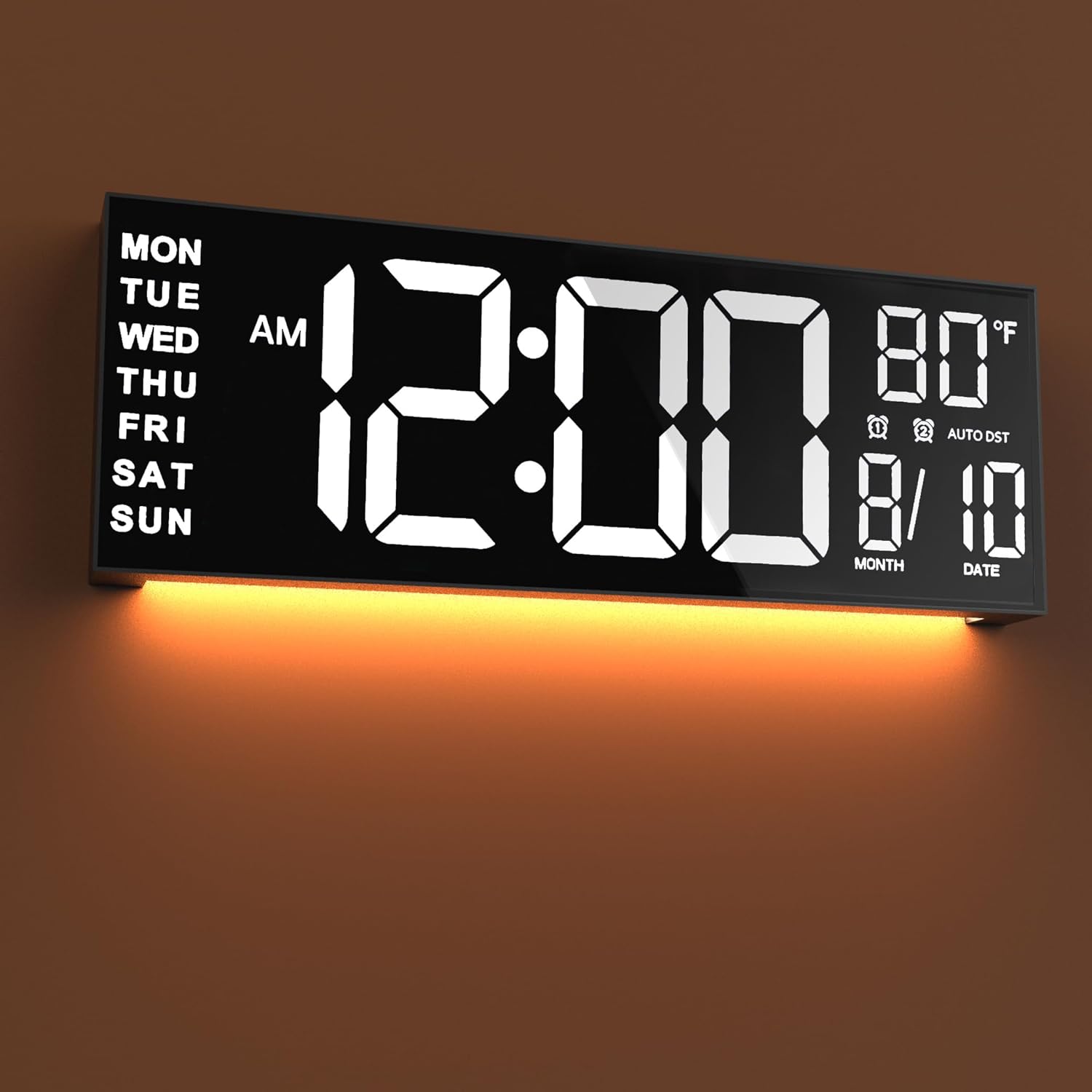 JALL 16" Large Digital Wall Mount Clock, Count Down Timer, Alarm, Big LED, DST, Temperature for Living Room Classroom Desk, Xmas, Birthday Gift for Senior Men Women Mom Dad, White White 16 inches