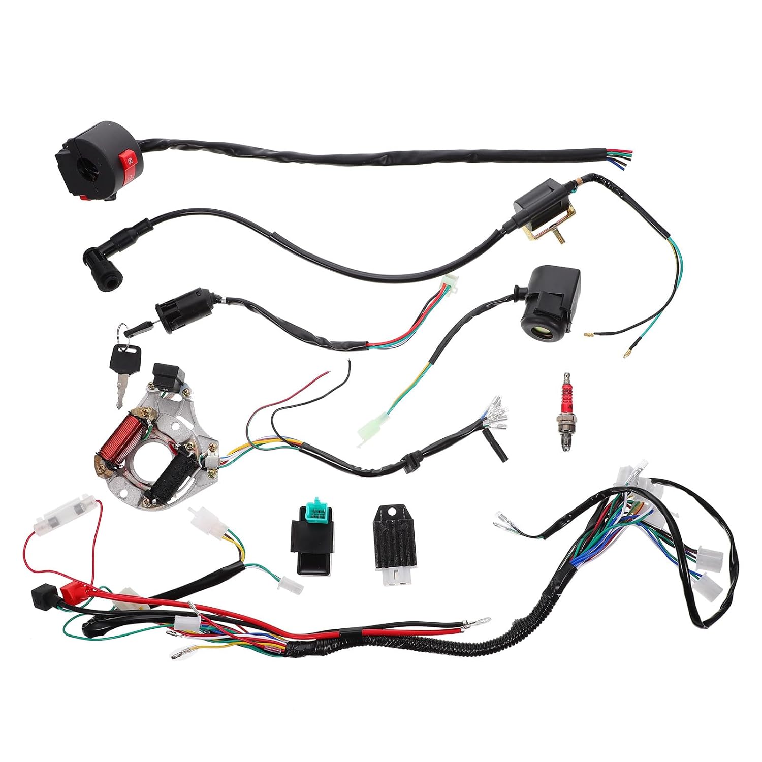 Cabilock ATV Wiring Harness Kit 50-125cc Motorcycle Replacement Parts Coil Set with Ignition Lock for Dirt Bikes and Quad Four Wheelers Electrical Accessories