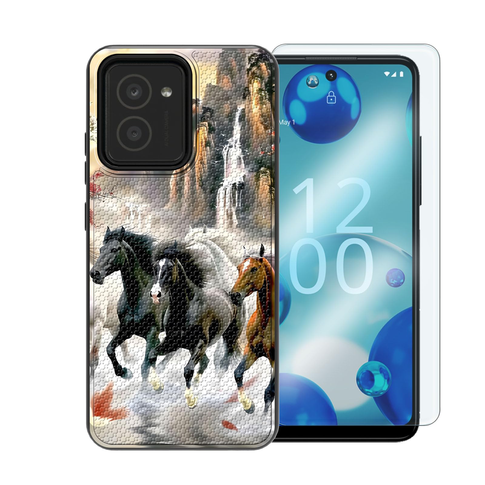 FXIANGWL for Hmd Vibe Phone Case with Tempered Glass Screen Protector Wave Point Non-Slip Textured Equipped PC Hard Back Full Body Protection 4