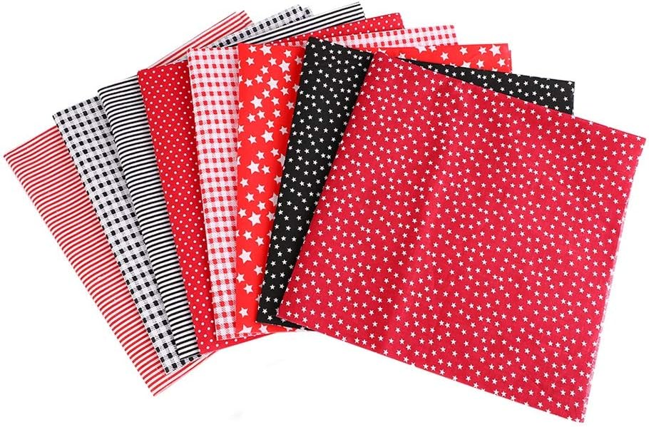 Junejour 8Pcs Cotton Craft Fabric Squares Sheets+10m Elastic Bands for Sewing+50pcs Nose Bridges, 19.5''x19.5'' Printed Quilting Fabric Bundle Patchwork DIY Handmade Sewing Quilting Scrapbooking