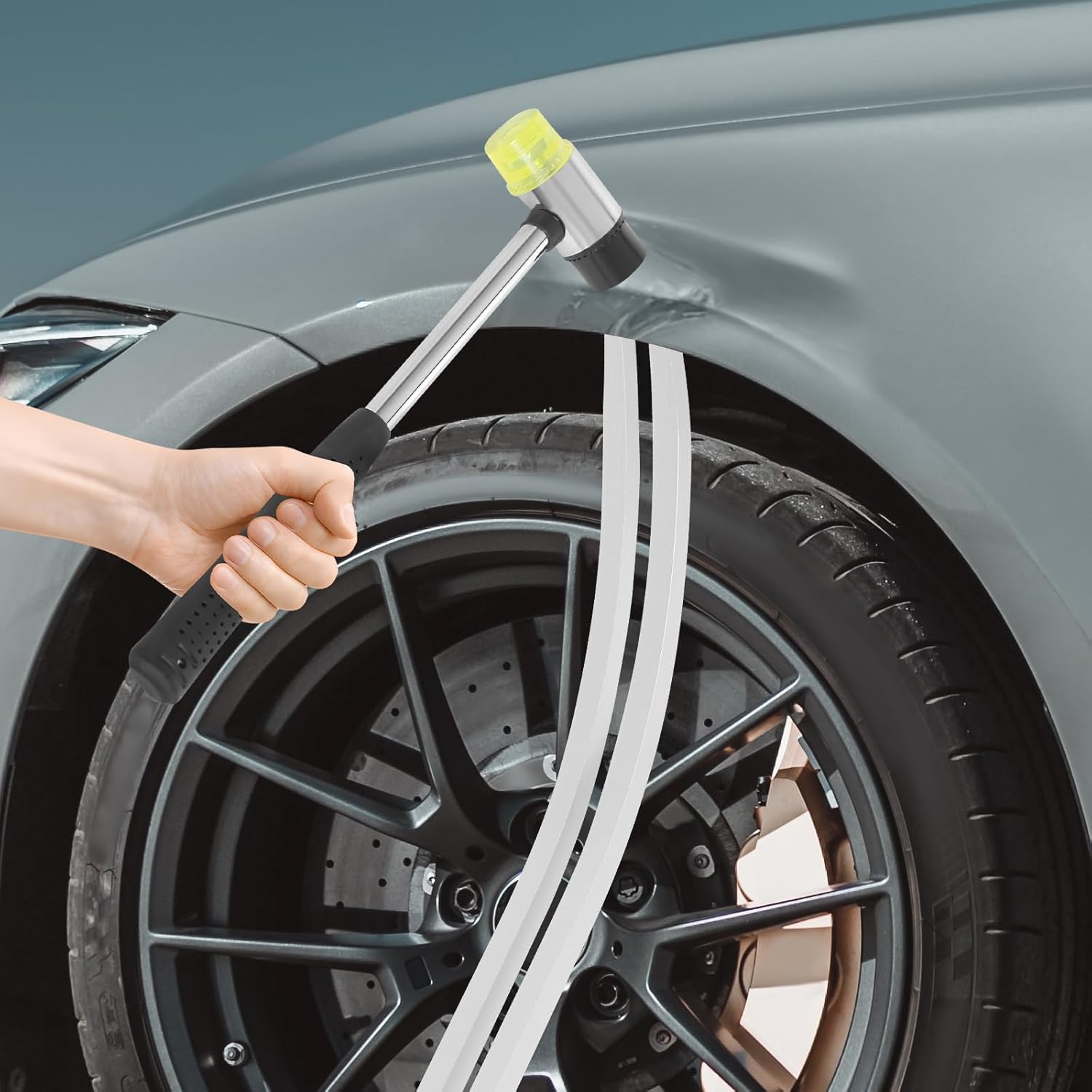 Dent Repair Tool, Car Dent Repair Kit, Car Dent Removal Tool Kit, Stainless Steel Tap Down Pen Rubber Hammer, for Auto Body DIY Dent Fix
