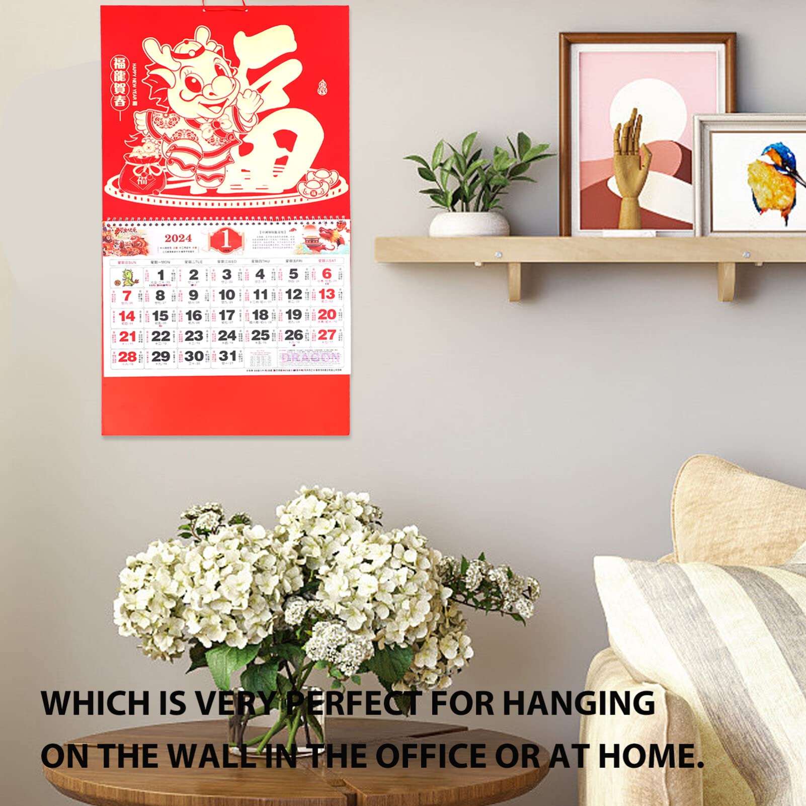 TOYANDONA 2024 Chinese Hanging Fengshui Calendar 2024 Year Calendar Wall Chinese Traditional 2024 New Year Hanging of Dragon - Image 3