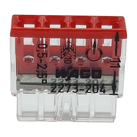 WAGO 100 Adet 2273-204 Compact Bağlantı Kutusu Kelepçesi Ø 0,5-2,5 mm², 4 kutuplu, şeffaf/kırmızı
