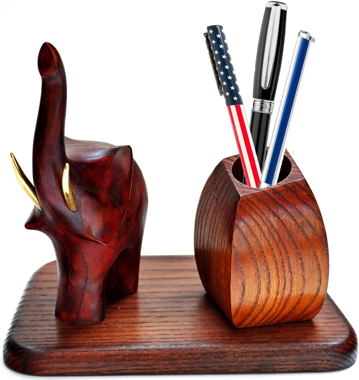 Pens Holder of Natural Wood, Pen/Pencil Cup Holder Elephant. Pen Holder for Desk. Gift for Birthday Man/Women, boss, Teacher, Office Supplies, Christmas.Original Gift