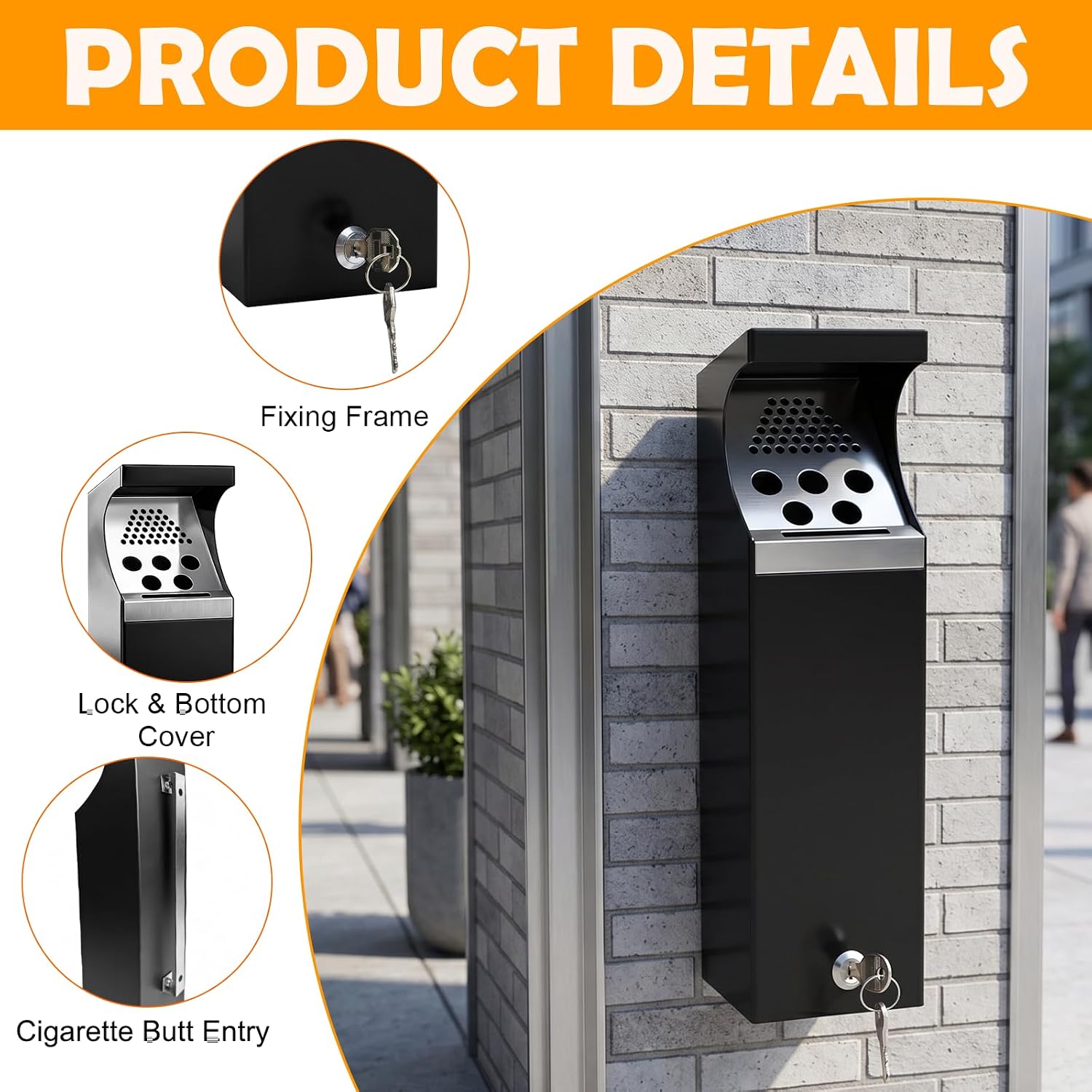 Steel Wall Mounted Trash Can | Outdoor Commercial Trash Bin | Hanging Garbage Can for Restaurants Hotels Offices and Pub Club | Black