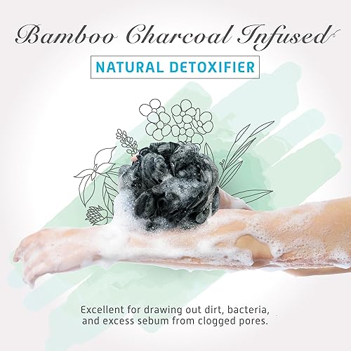 Miniatura 2 de Sunlite Sports - Esponja de baño de bambú de carbón activado Spongentle, limpieza profunda premium, paquete de 4, para baño y ducha, exfoliante para