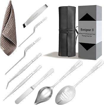 Chef Plating Tools,Professional Culinary Plating Tool Set,Chef Garnish Tools Kit,Fish Tweezers,Pastry Spatula,Cake Decorating Tweezers for Molecular Gastronomy Silver