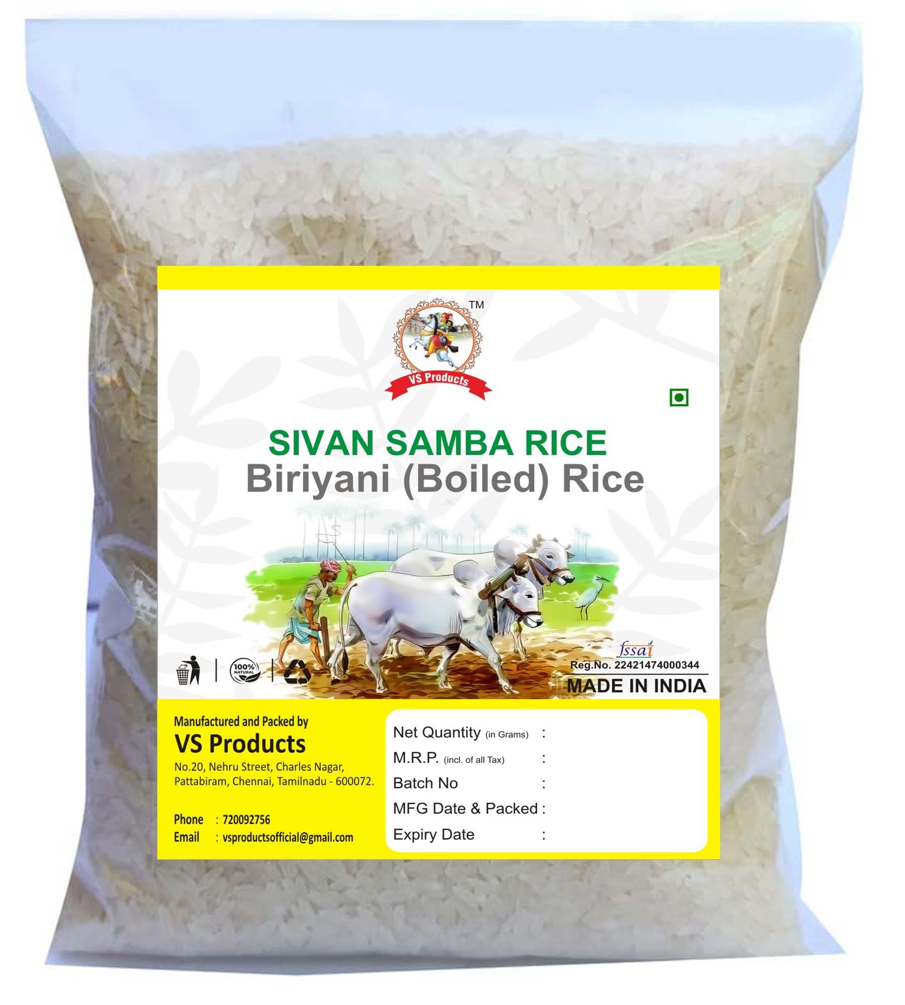 VS ProductsVS Products Sivan Samba Biriyani (Boiled) Rice 3.950kg, Hand Pounded Sivan Samba Rice, Traditional Sivan Samba Biriyani (Boiled) Rice, Helps To Improve Bone Health And Muscle Development