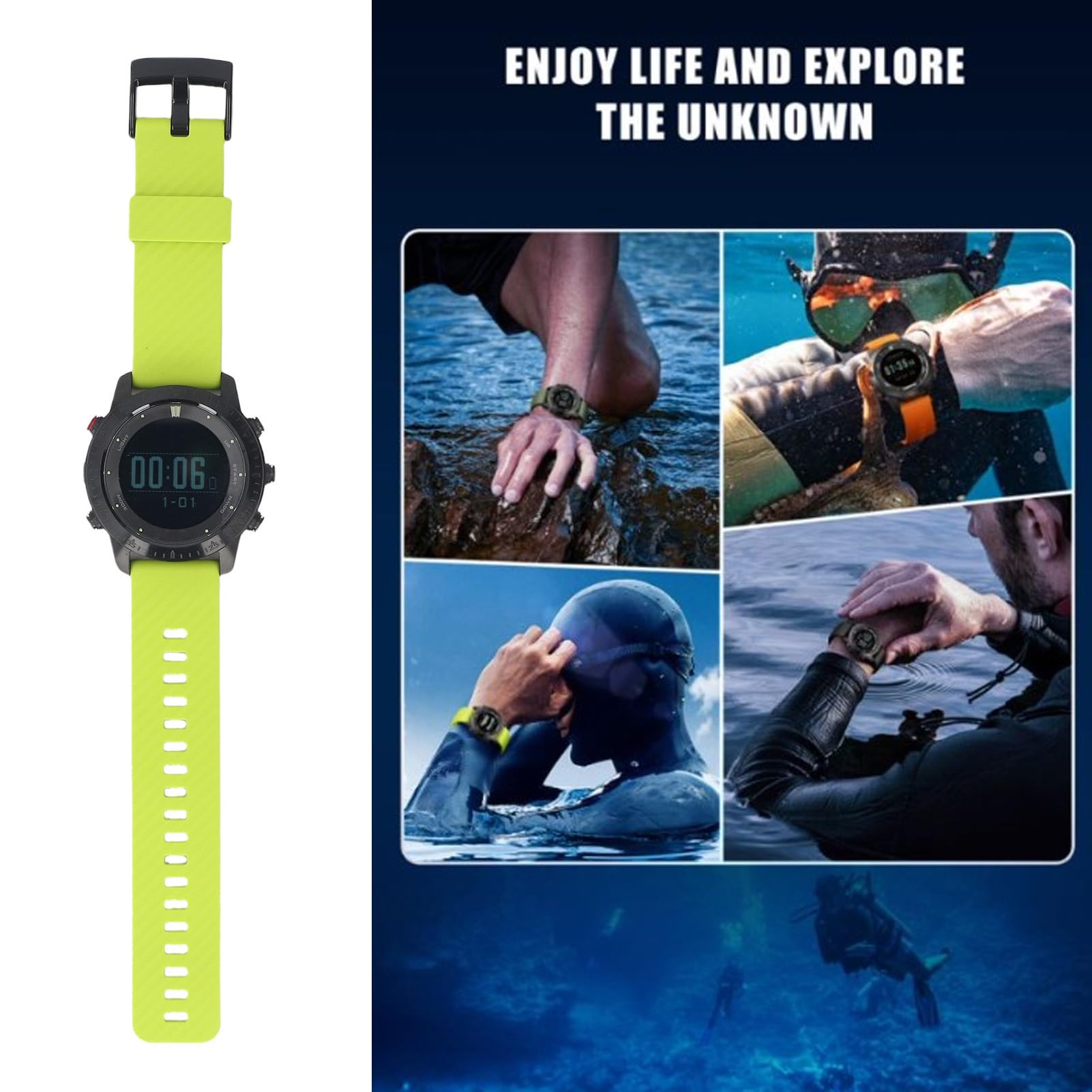 FILFEEL Reloj con Computadora de Buceo AquaPro - Sensor de Profundidad y Barómetro Certificado ISO 6425 de 100 M para Snorkel - Pantalla de 0,18 Pulgadas, Estuche, Batería de 320 MAh, Soporte en