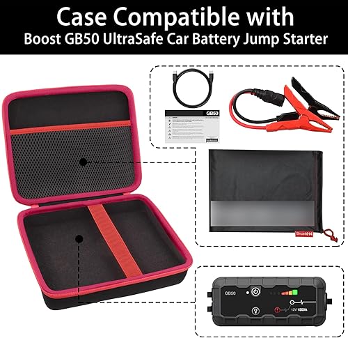 Miniatura 4 de Funda de almacenamiento de protección compatible con NOCO Boost GB50 UltraSafe Jump Starter Paquete de refuerzo de batería de litio y accesorios