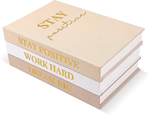 Juego de 3 libros decorativos cubiertos de lino para decoración del hogar y la oficina, libros de decoración de estampado de lámina dorada,