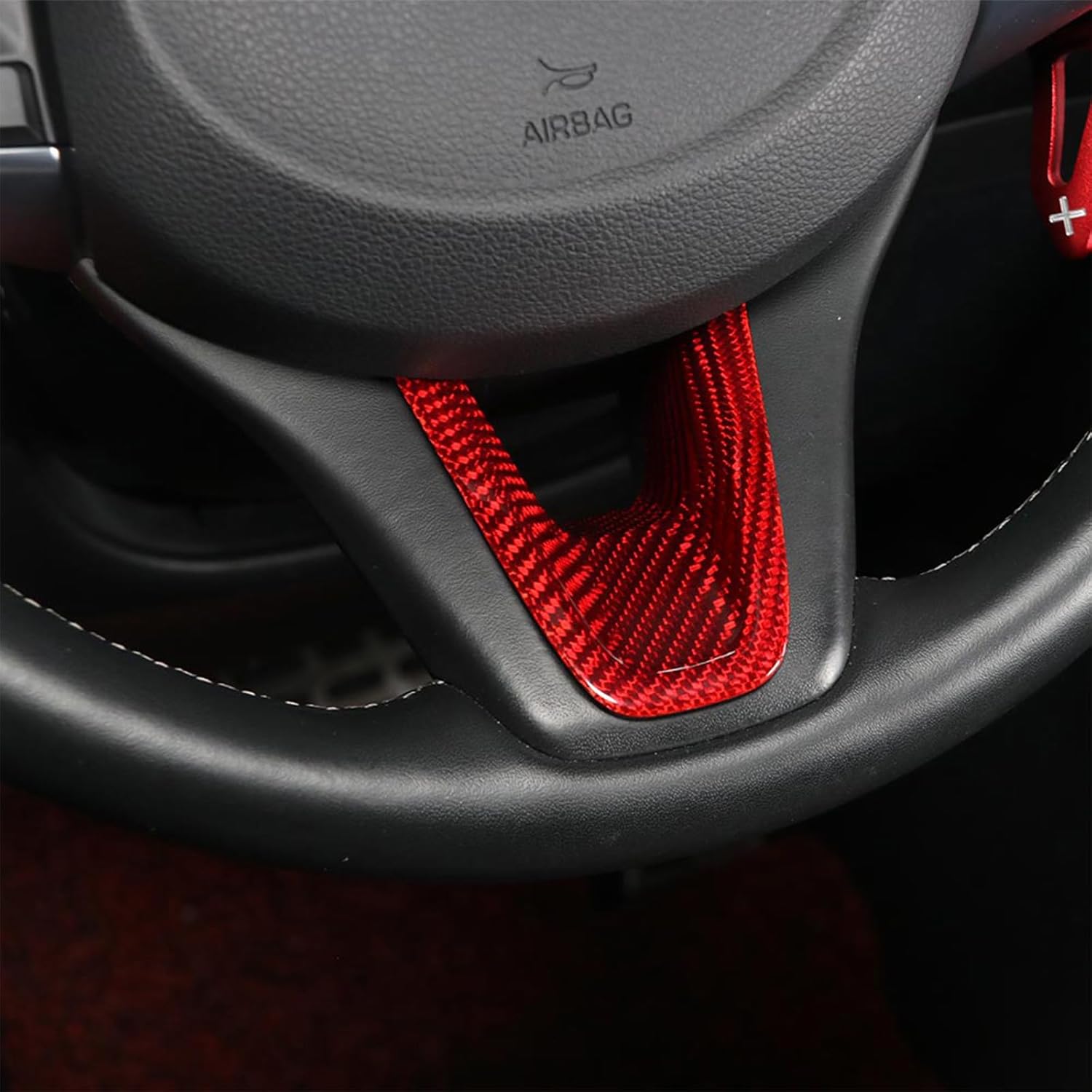 Compatible with Genesis G70 2019-2025 Accessories, Real Carbon Fiber Car Steering Wheel Lower Trim Cover - Lightweight, Scratch-Resistant, Quick DIY Fit, Luxury Interior Upgrade Accessory (Red)