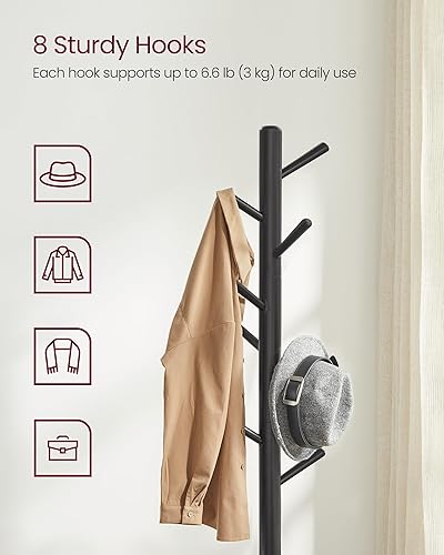 Miniatura 36 de VASAGLE Perchero de madera maciza, perchero en forma de árbol con 8 ganchos, 3 opciones de altura, para ropa, sombreros, bolsos, sala de estar,