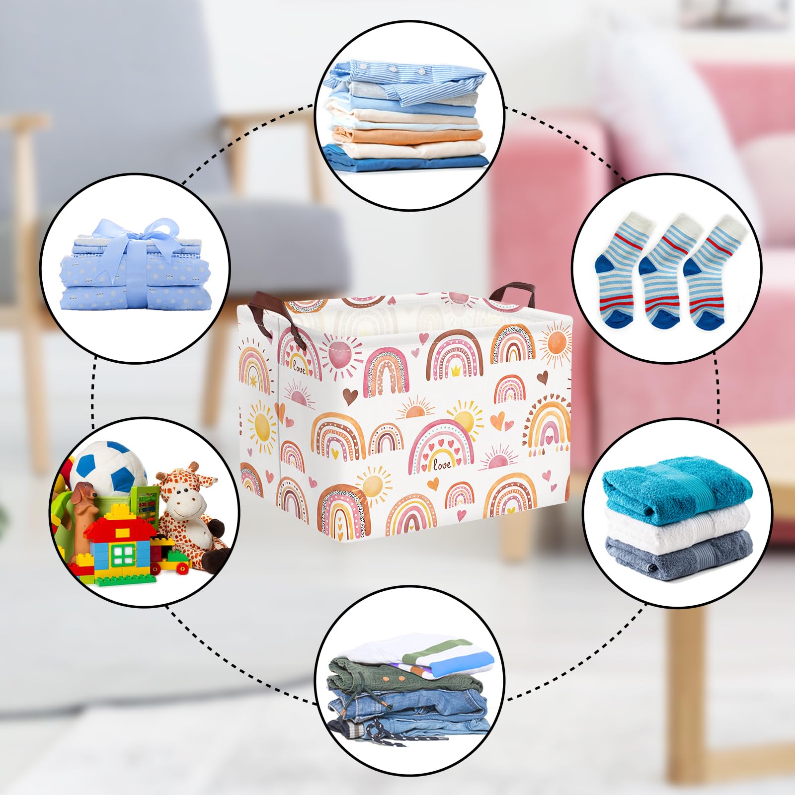 Panier à Linge Pliable 60L Avec Manche En Bois Corbeille A Linge Pour Chambre à Coucher, Salle De Bain, Chambre D'enfant - Maison