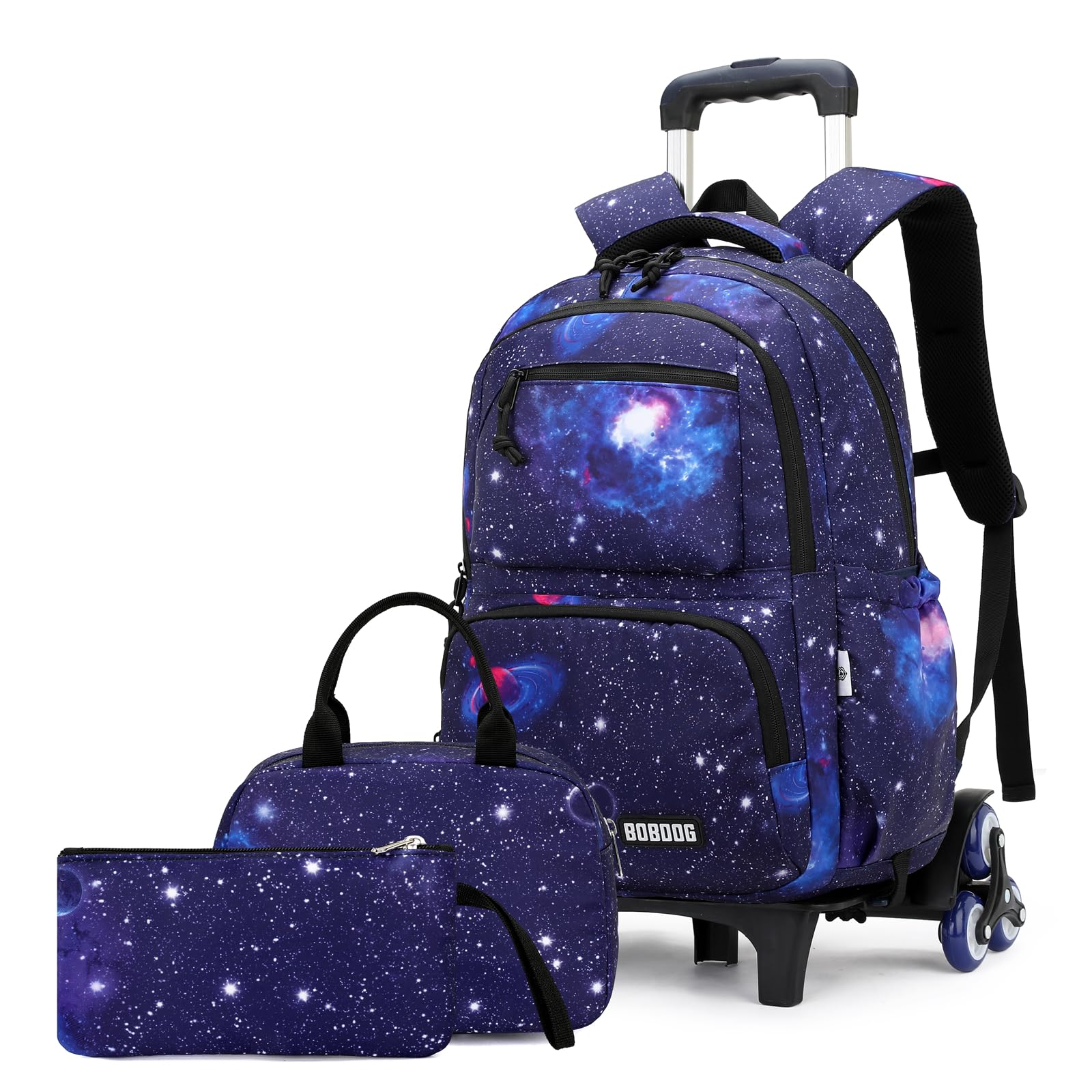 VIDOSCLA Galaxy Kids Rolling Backpack for Boys Primary Students Wheeled Bookbags for School