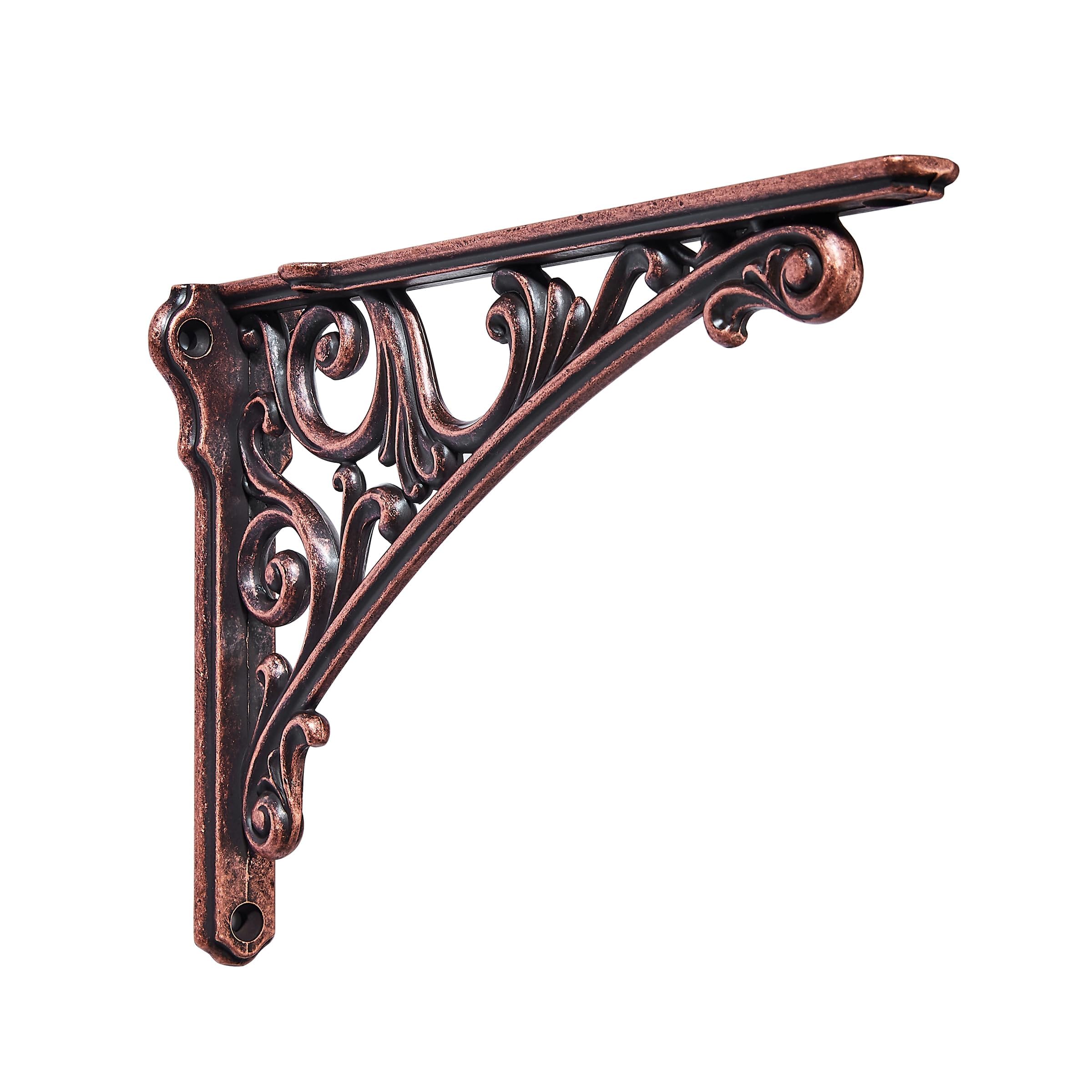 Khtumeware Shelf Bracket 12 Inch, Decorative Brackets for Shelving, Heavy Duty Vintage Ornate Shelf Bracket, Hardware Included, 4 Pack, Antique Copper Finish