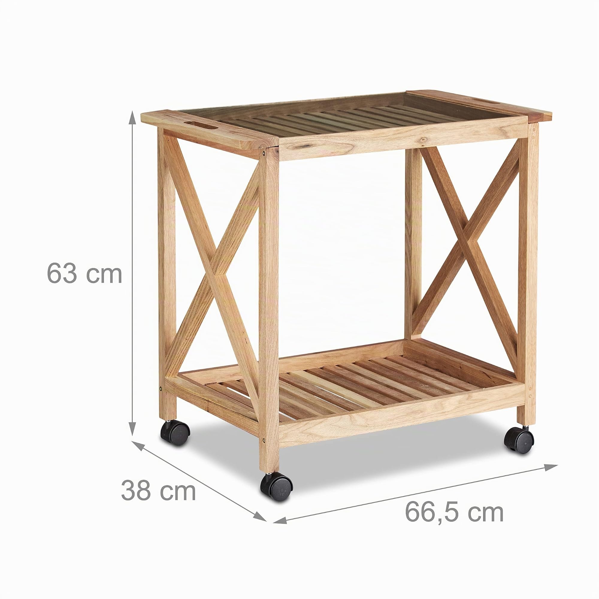 Relaxdays Carrito Cocina de 2 Niveles con Placa de Vidrio, Marrón, Madera de Nogal, 63 x 66,5 x 38 cm