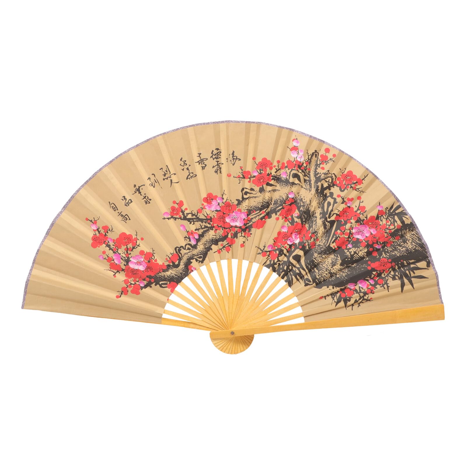 INOOMP Large Oriental Fan Wall Decor with Floral Pattern, Paper and Wood Material, 90×50Cm, for Chinese Themed Parties and Home Decoration