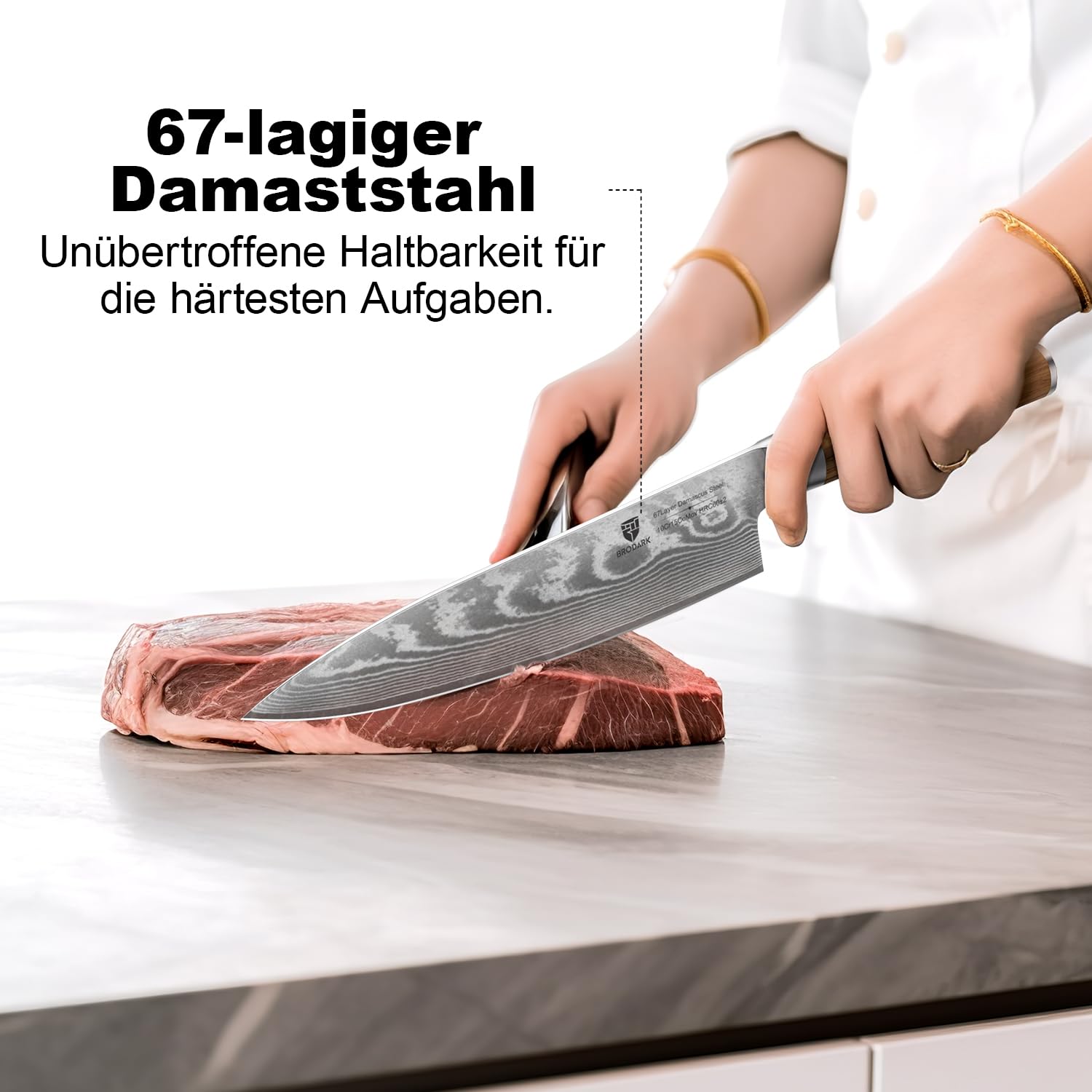 BRODARK Damaszener Kochmesser 8 Zoll,Japanisches Küchenmesser mit VG10 Stahlkern,Ultra scharfes professionelles Kochmesser,Olivenholzgriff,High Carbon Edelstahl