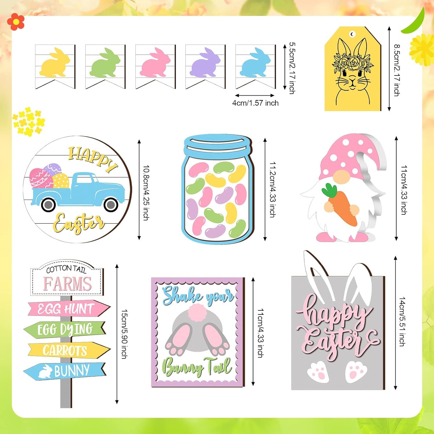 Jetec Easter Decor 12 Pcs Bunny Easter Tiered Tray Decor Spring Table Wooden Sign Decorations Farmhouse Rustic Happy Gnome Rabbit Eggs Set for Spring Holiday Kitchen Home Party Tabletop - Image 3