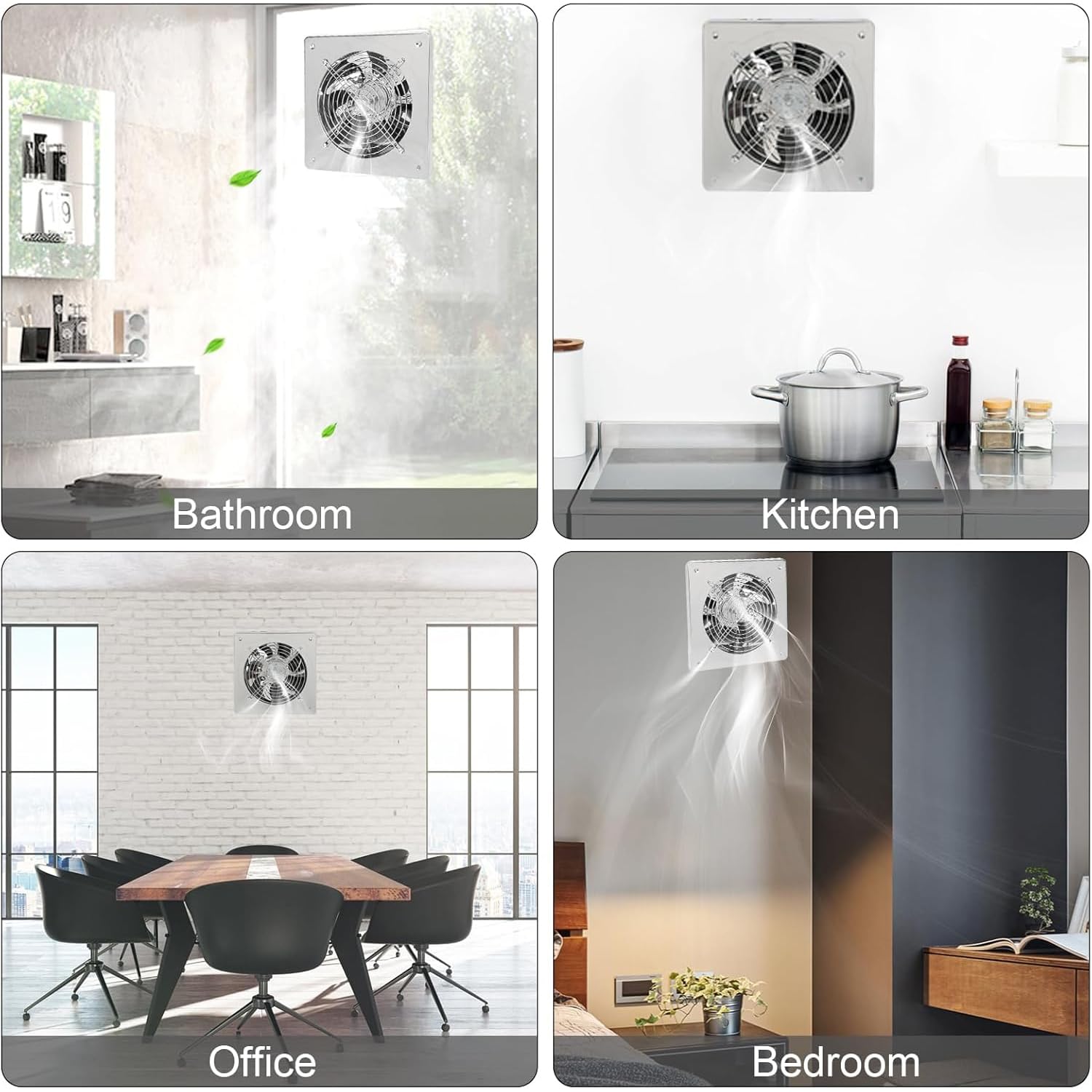 Extractor de aire para baño, Ø 200~220 mm, 8 pulgadas, con aleta antirretorno, volumen de aire de 1280 m³/h, silencioso, para cocina, ventana, pared o cristal, para ducha, oficina, garaje, WC