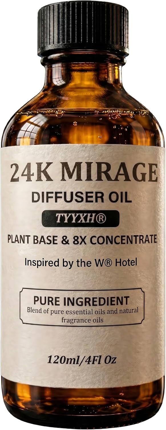 24K Hotel Diffuser Oil Inspired by W Hotel – Fragrance & Essential Oil Blend for Waterless & Cold Air Diffusers – Citrus, Lemongrass, Jasmine – Long-Lasting Aroma – Aromatherapy – 4 Fl Oz Glass Bottle