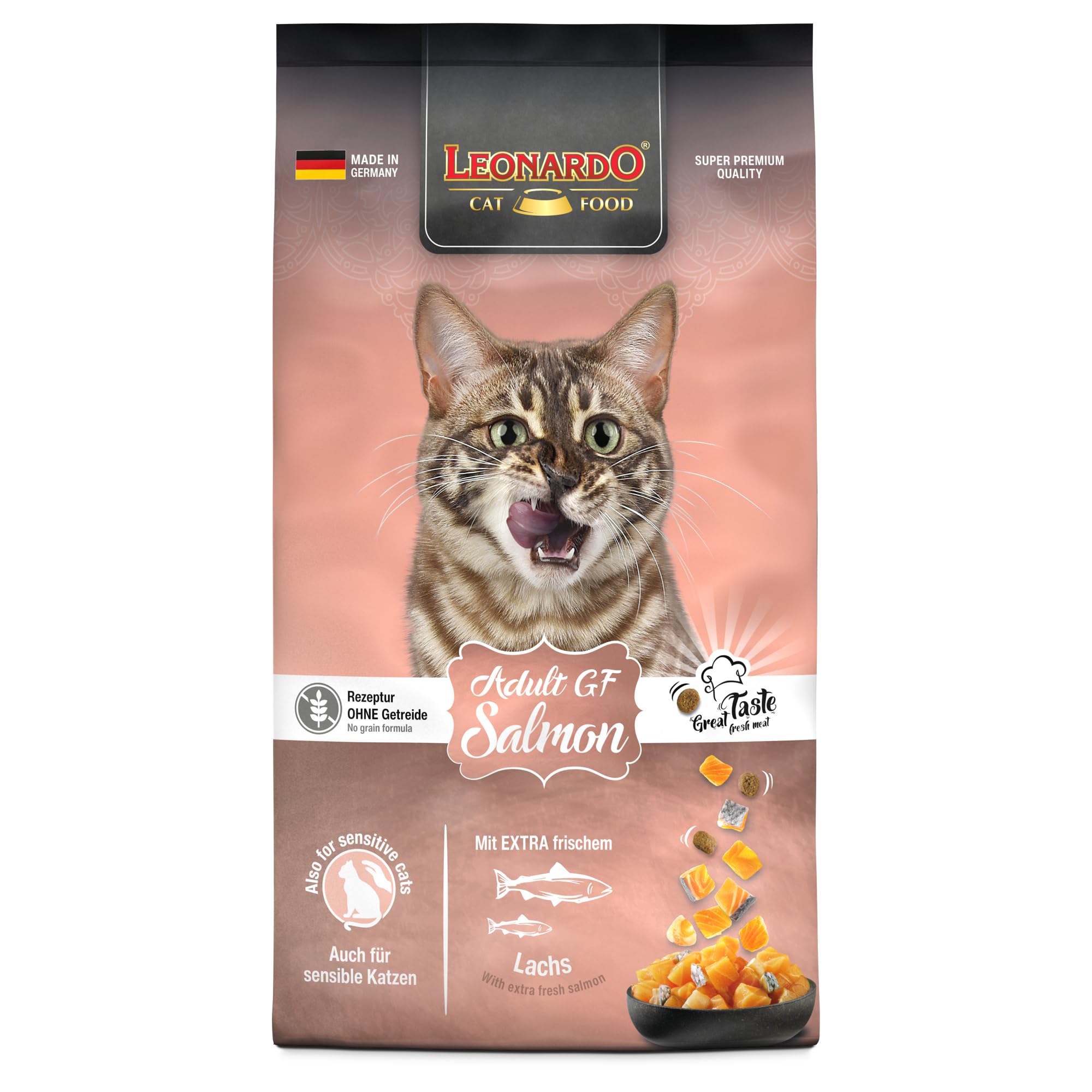 LEONARDO Adult GF Salmon [7,5kg] Katzenfutter | Getreidefreies Trockenfutter für Katzen | Alleinfuttermittel für ausgewachsene Katzen Aller Rassen ab 1 Jahr