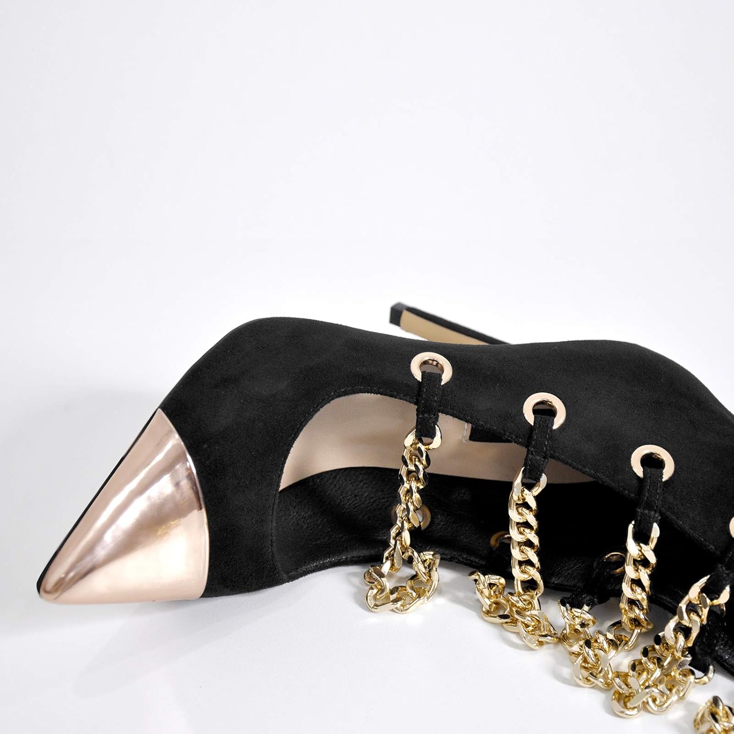 onlymaker Women's Pointed Toe Metal Chains Stiletto High Heel Zip up Boots