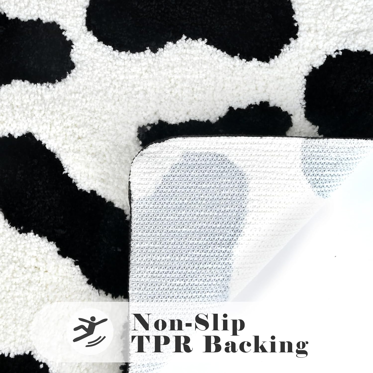 Cow Print Bathroom Rugs, Soft Thick Microfiber, Funny Cute Animal Print Bath Decor Rugs, 20"x32" Flocked Carpet Bathtub Mats, Water Absorbent Non Slip Mat for Shower (Black)
