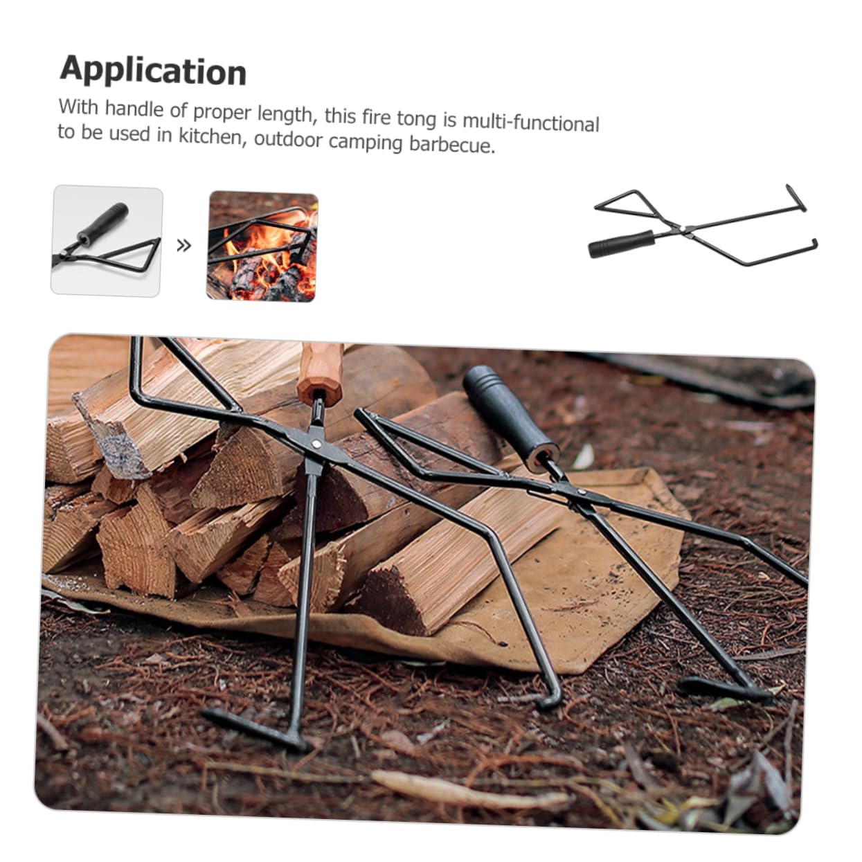 Pinza para Carbón de Camping con Mango de Madera y Hierro Negro | 1 Pieza, Uso en Barbacoa y Chimenea Exterior, para Fiestas y Fogatas al Aire Libre