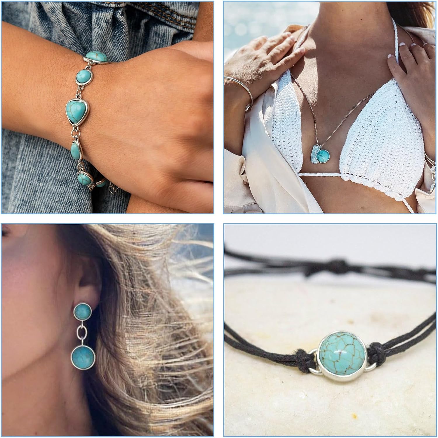 Pandahall 70Pcs Tibetan Style Teardrop Turquoise Connector Charms - Round Bohemian Earring Retro Antique Silver Western Link for DIY Boho Necklace Jewelry Making - Image 4