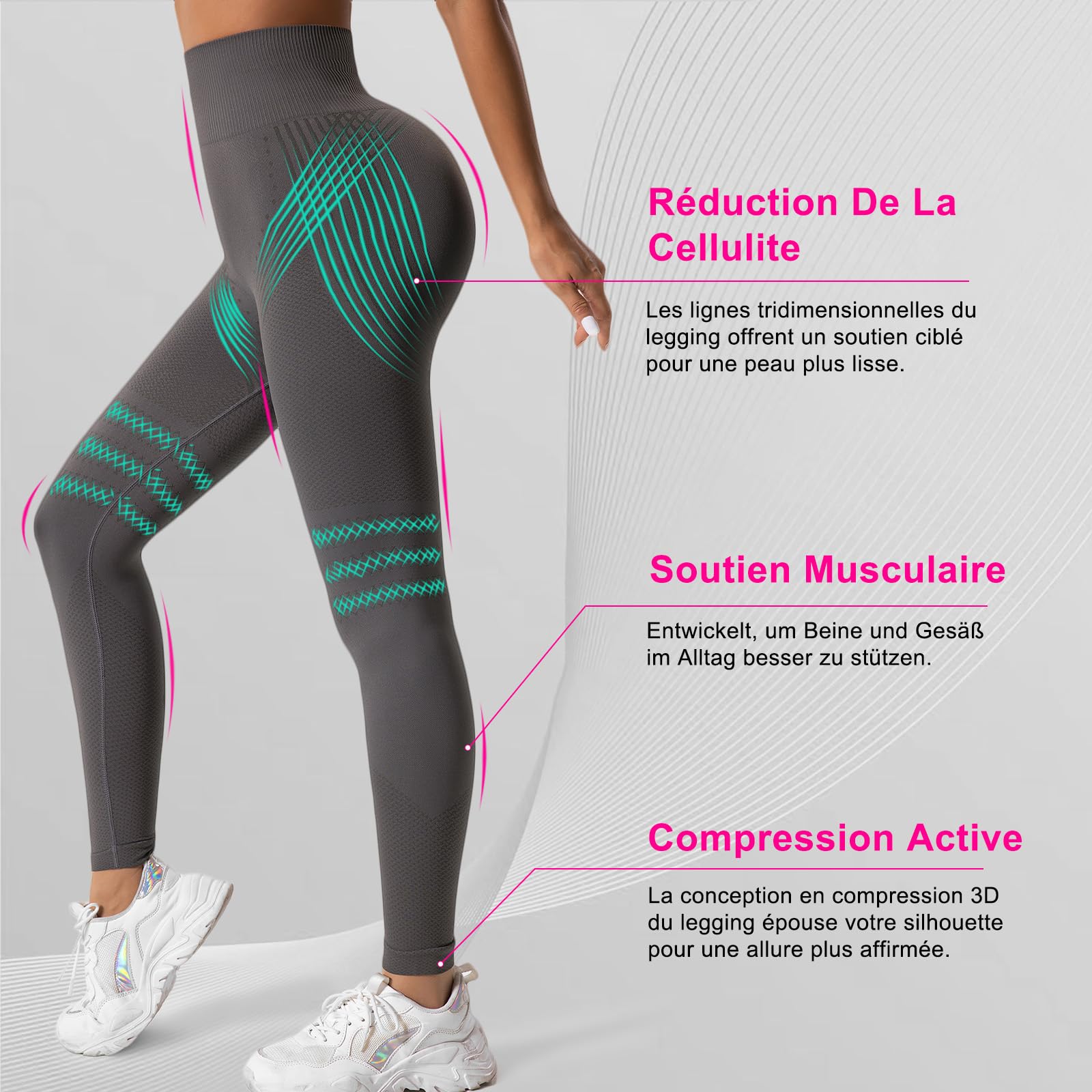 Luveon Leggings Anti Cellulite 3D Compression Femme Original, Legging Anti-Cellulite 3 D, Drainant Pantalon de Sport Yoga Fitness Push-Up Sculptant